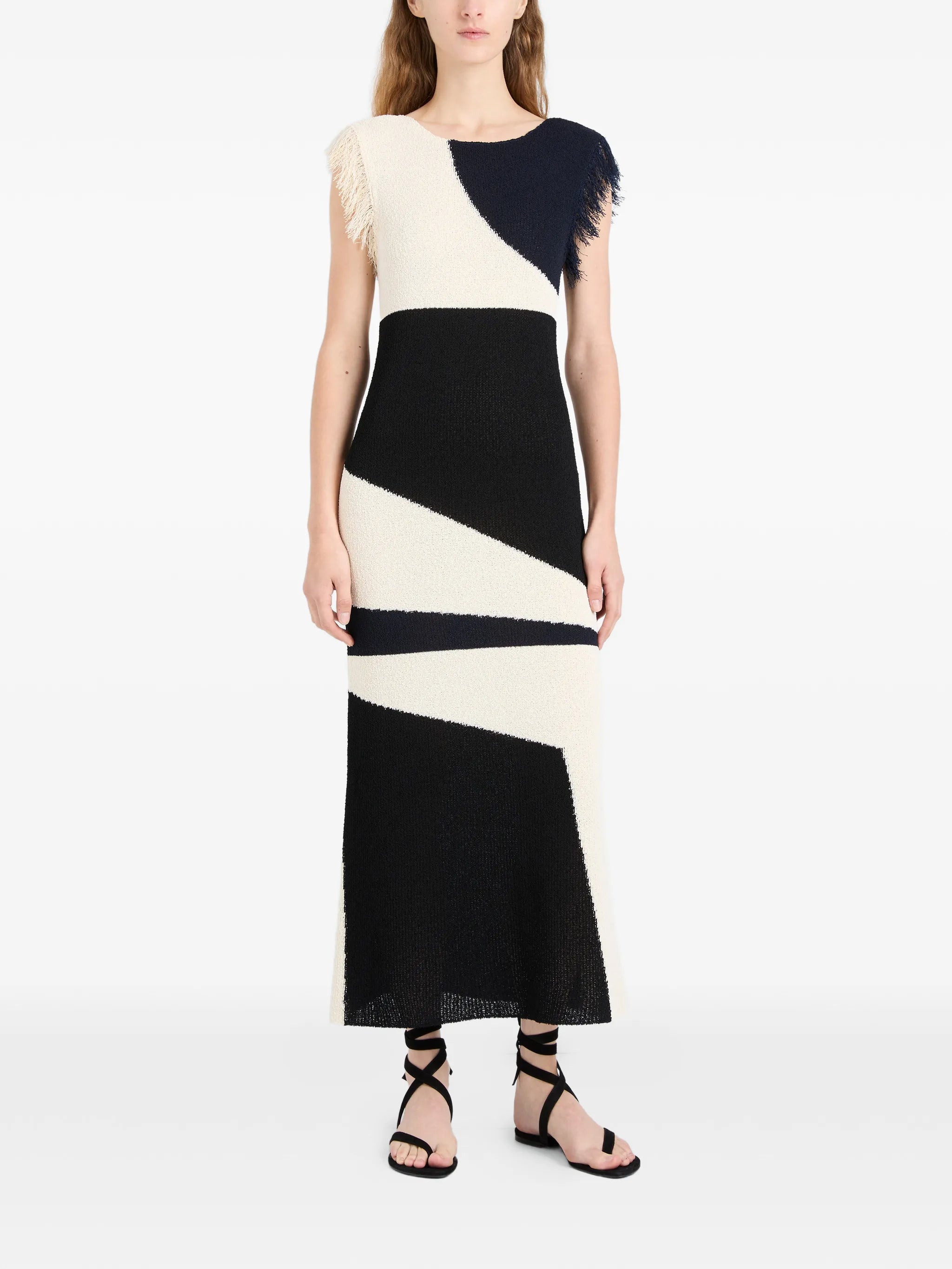 Saskia fringe-trimmed intarsia midi dress