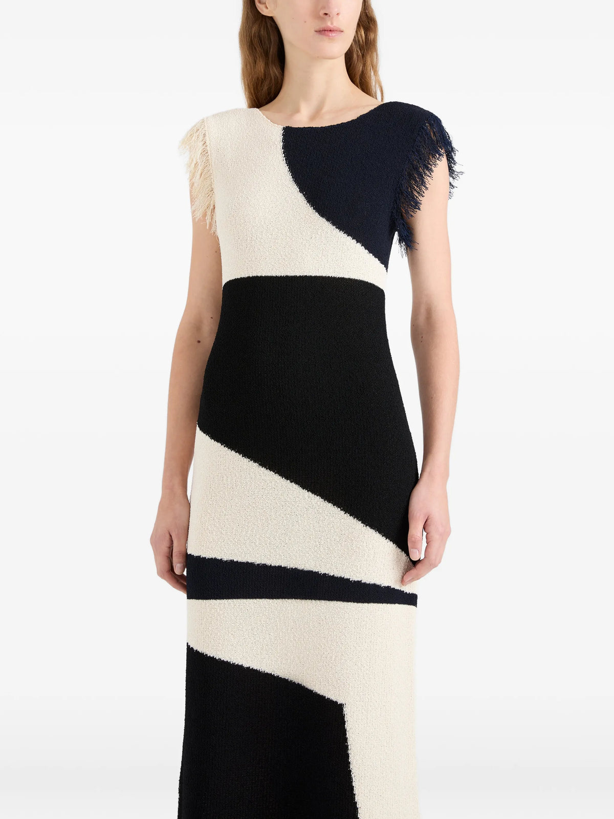Saskia dress in textured fringe intarsia