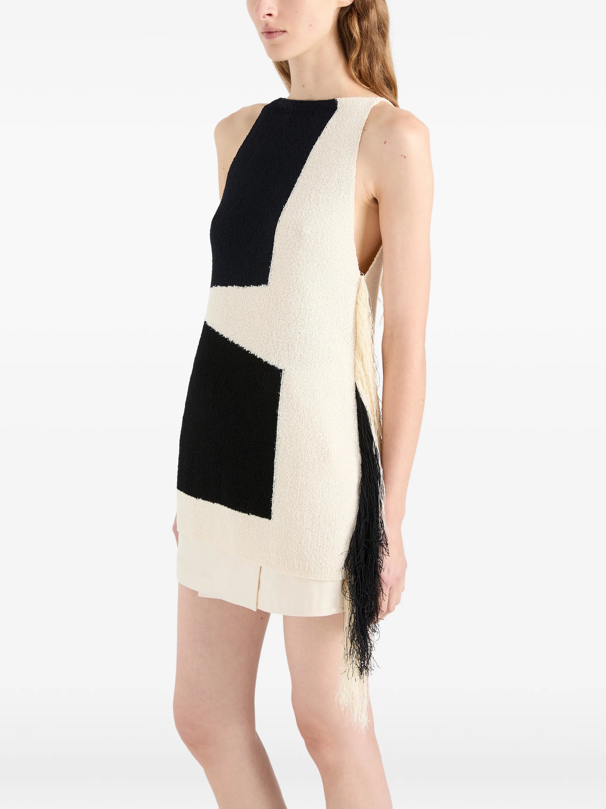 Saskia fringe-trimmed intarsia-knit top