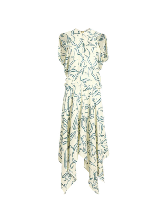 Sybella leaf-print handkerchief-hem midi dress