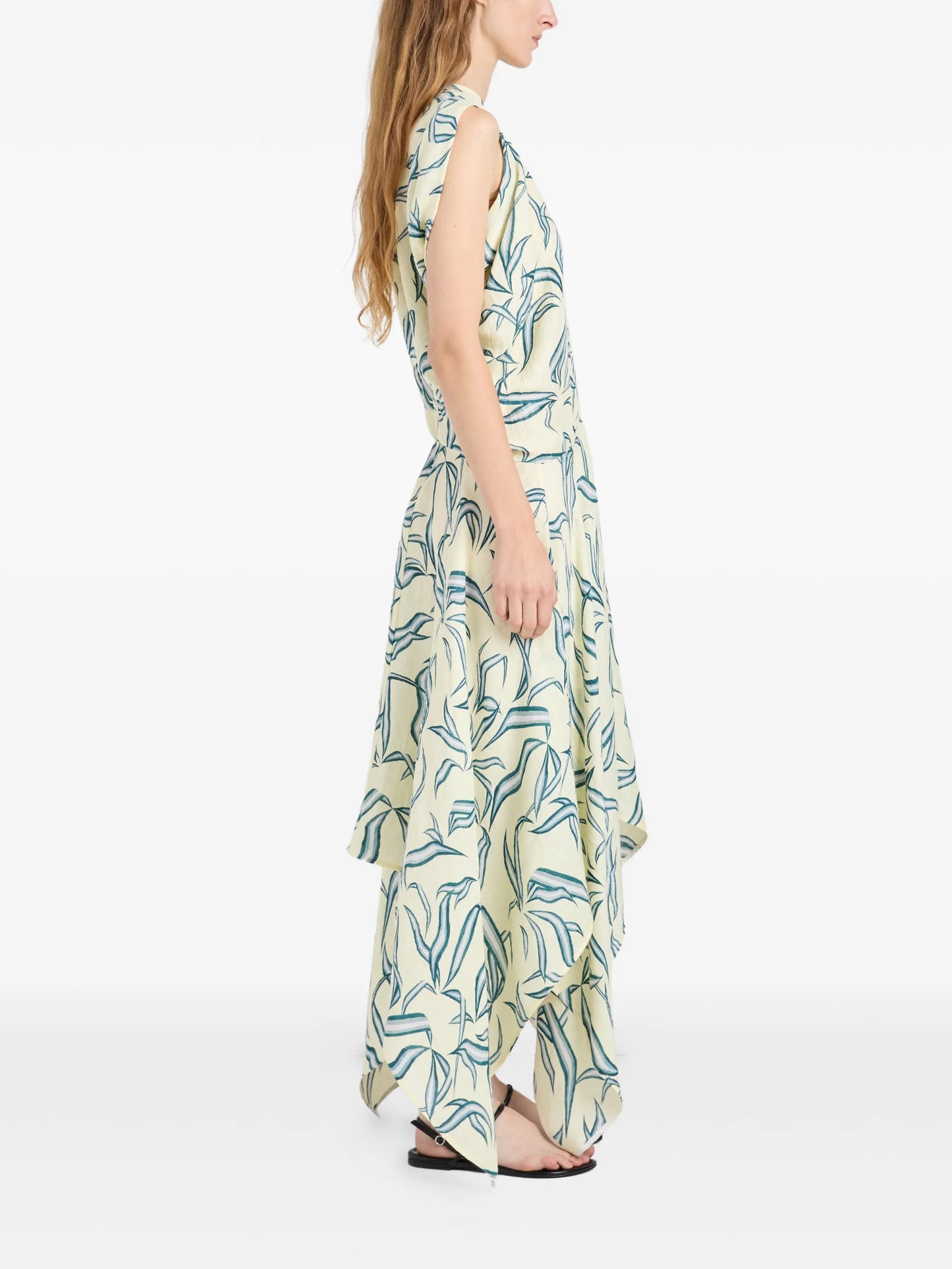 leaf-print asymmetric dress