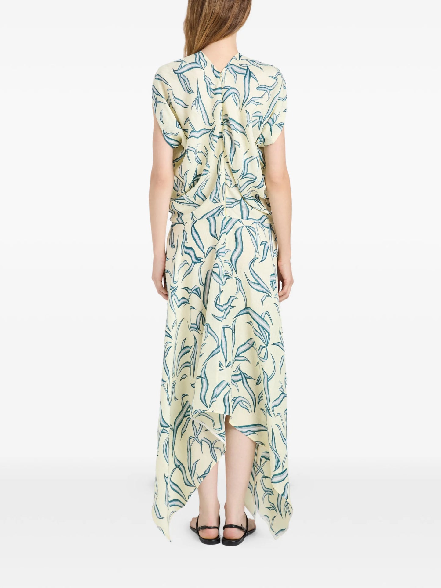 Sybella leaf-print handkerchief-hem midi dress