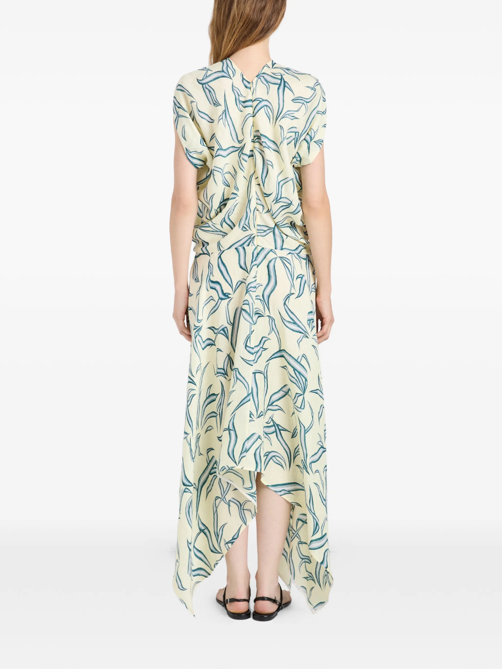 leaf-print asymmetric dress
