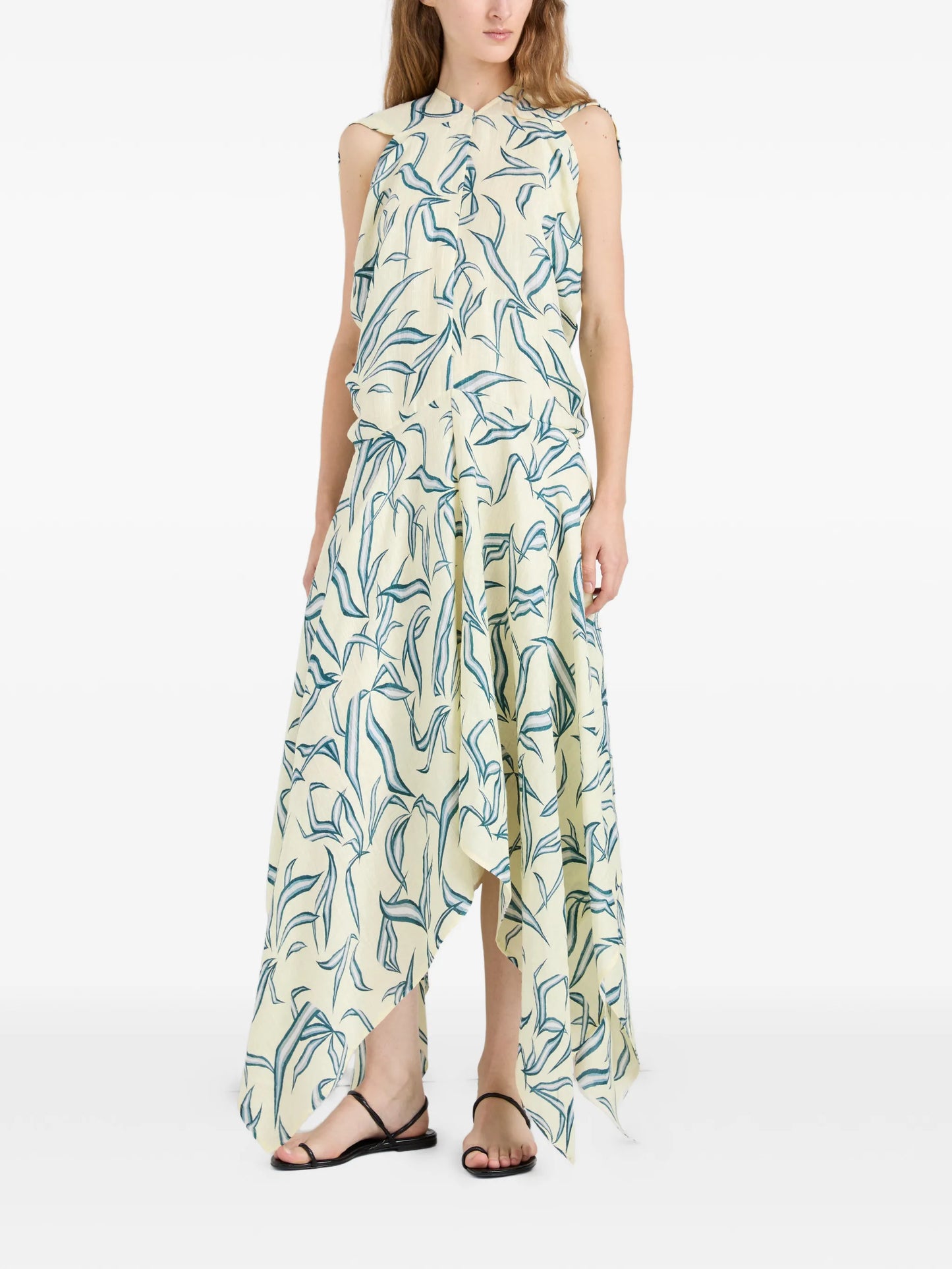 leaf-print asymmetric dress