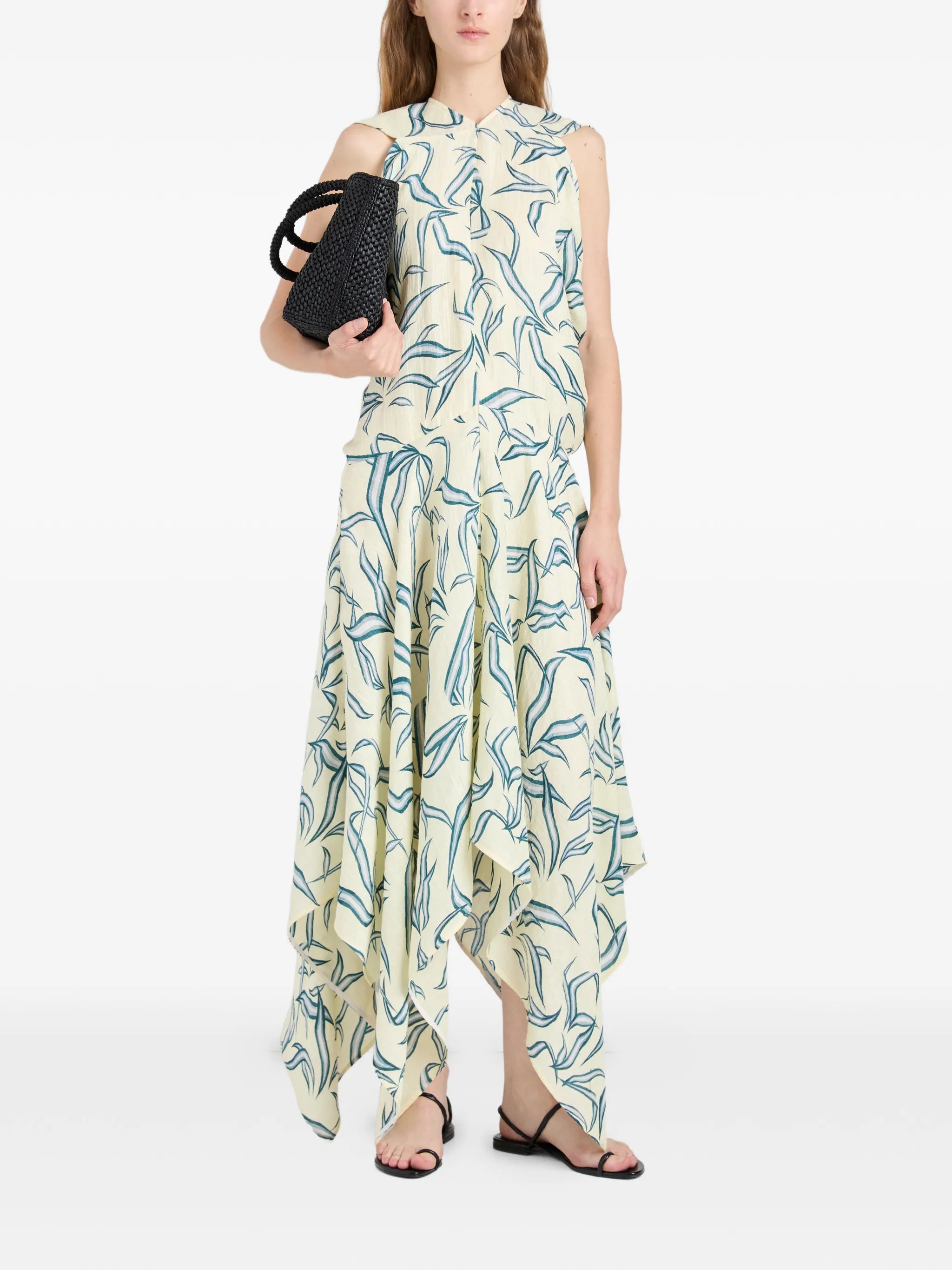 leaf-print asymmetric dress