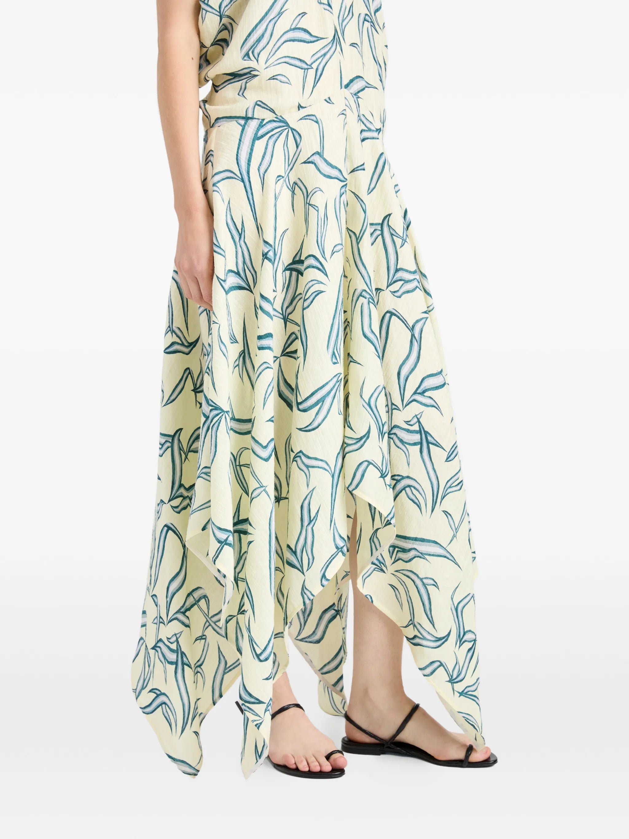 Sybella leaf-print handkerchief-hem midi dress