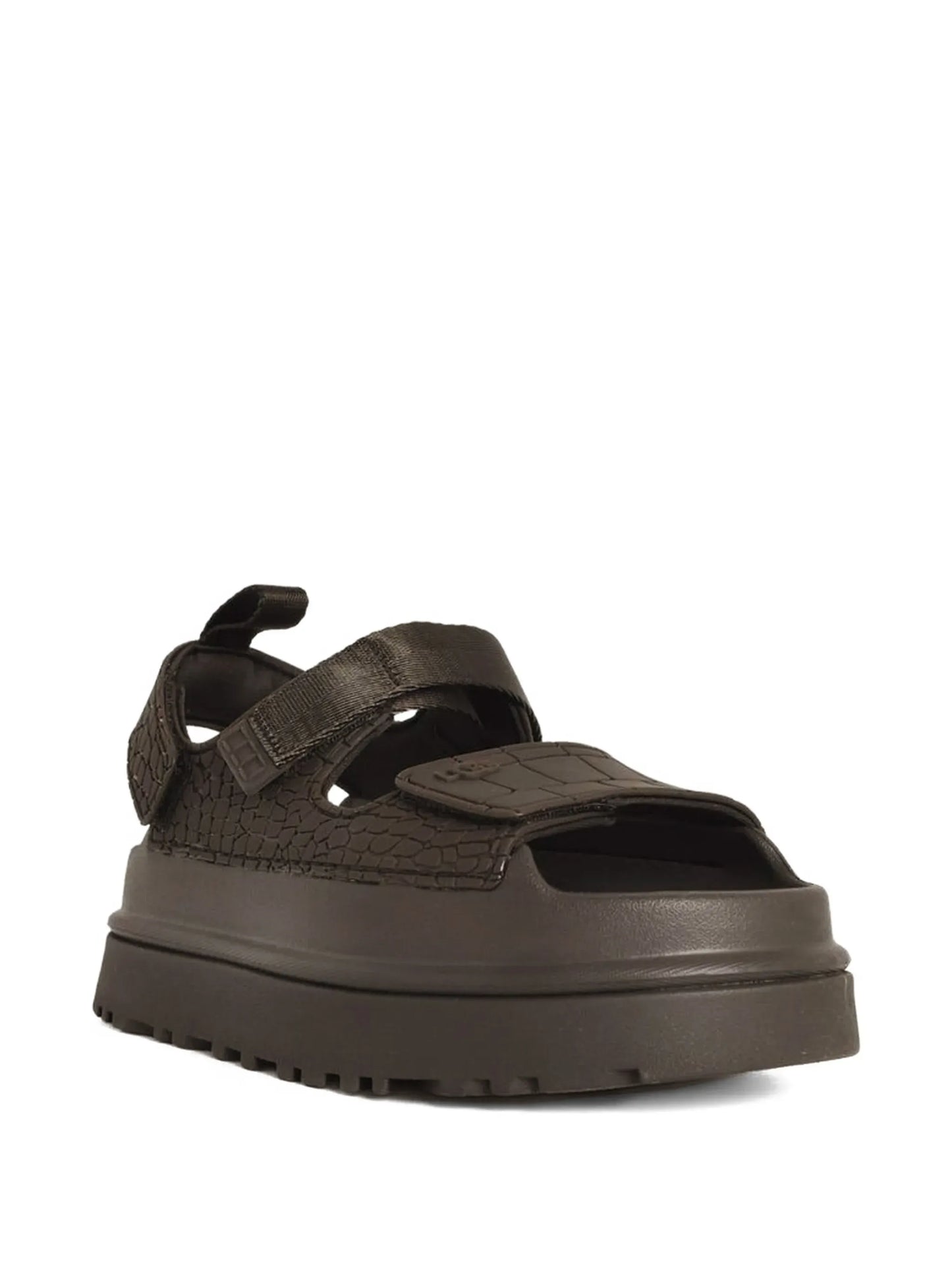 GoldenGlow embossed straps leather sandals