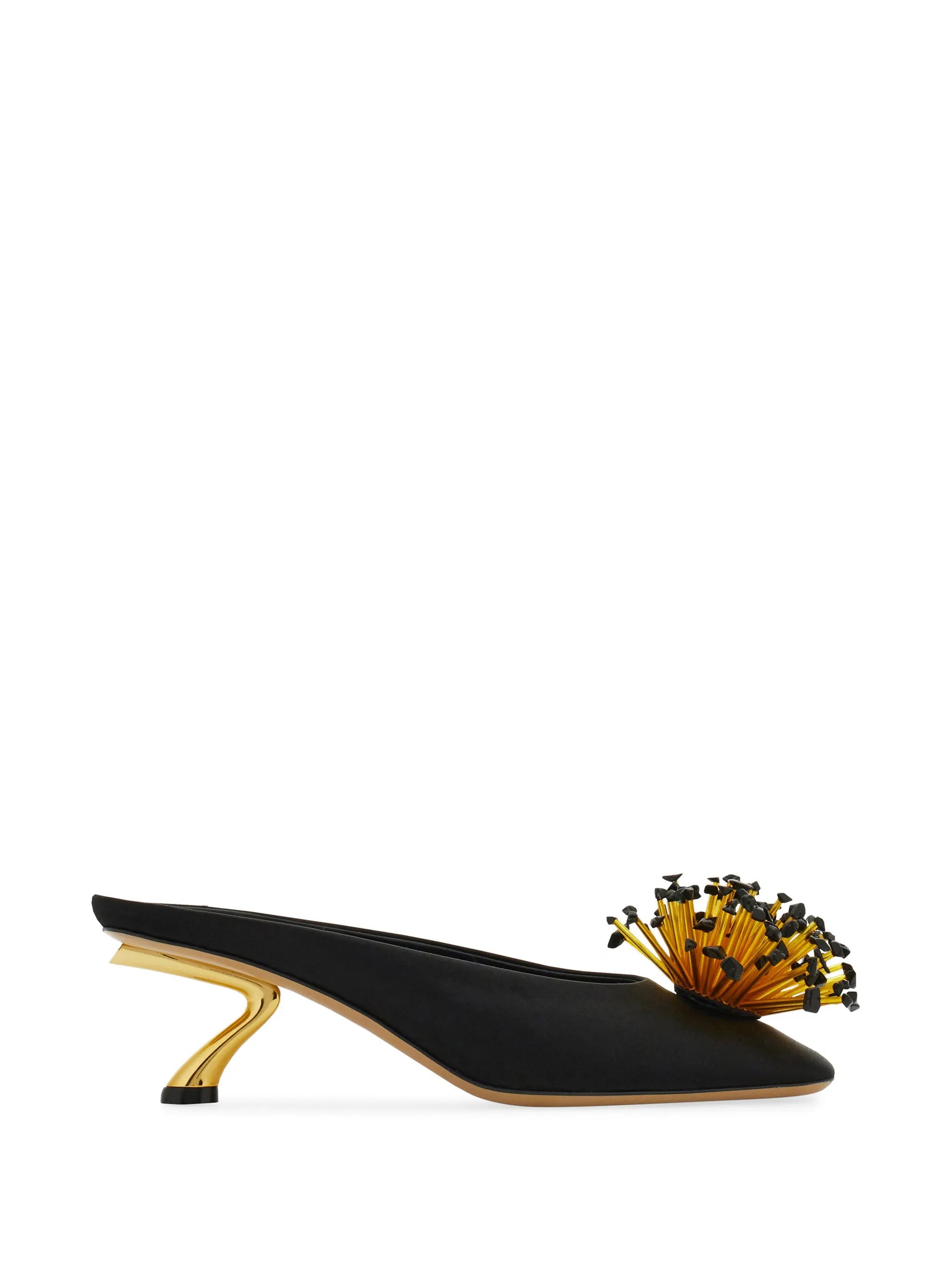 S-shaped heeled mules