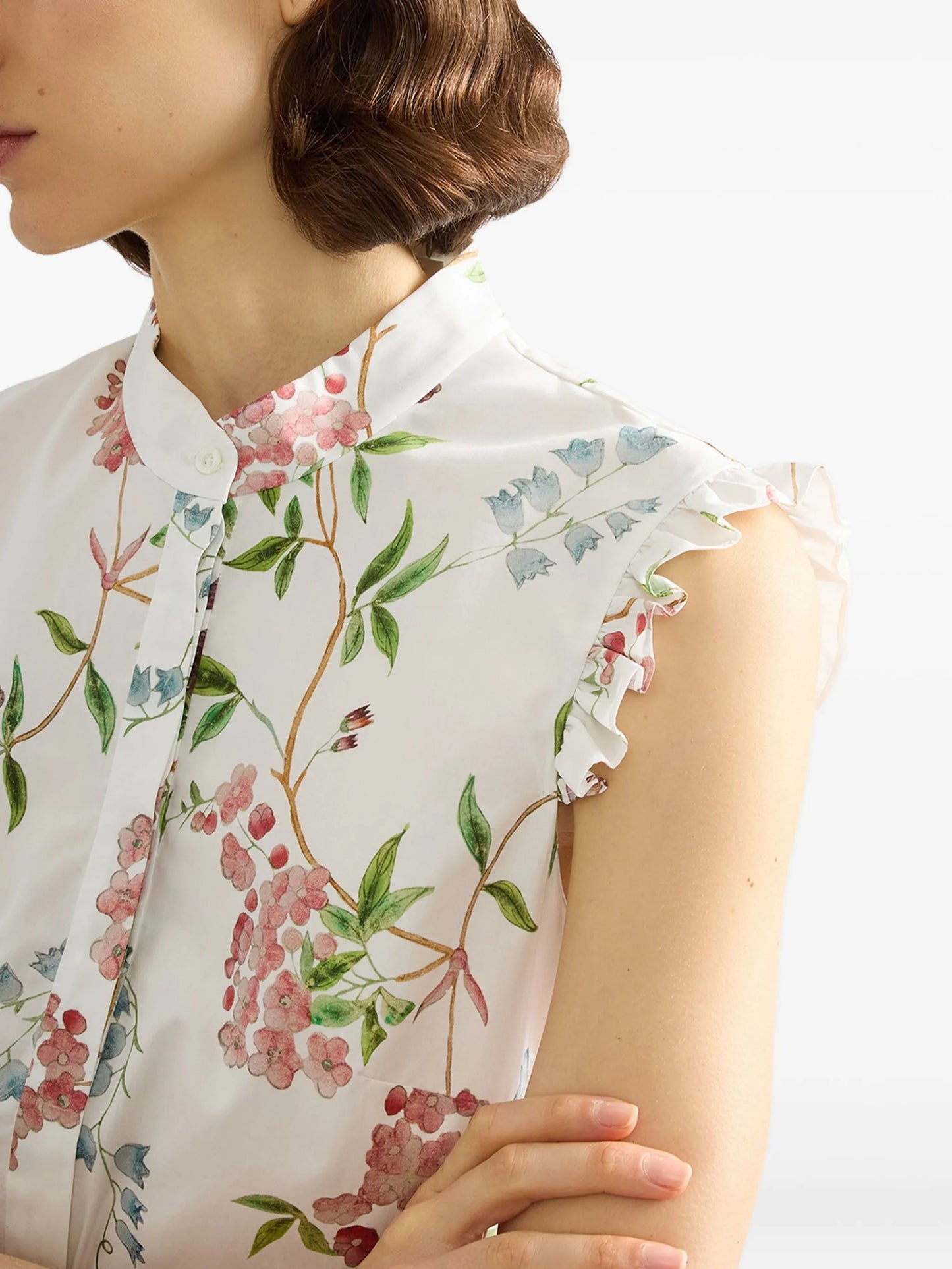 ruffled floral-print shirt