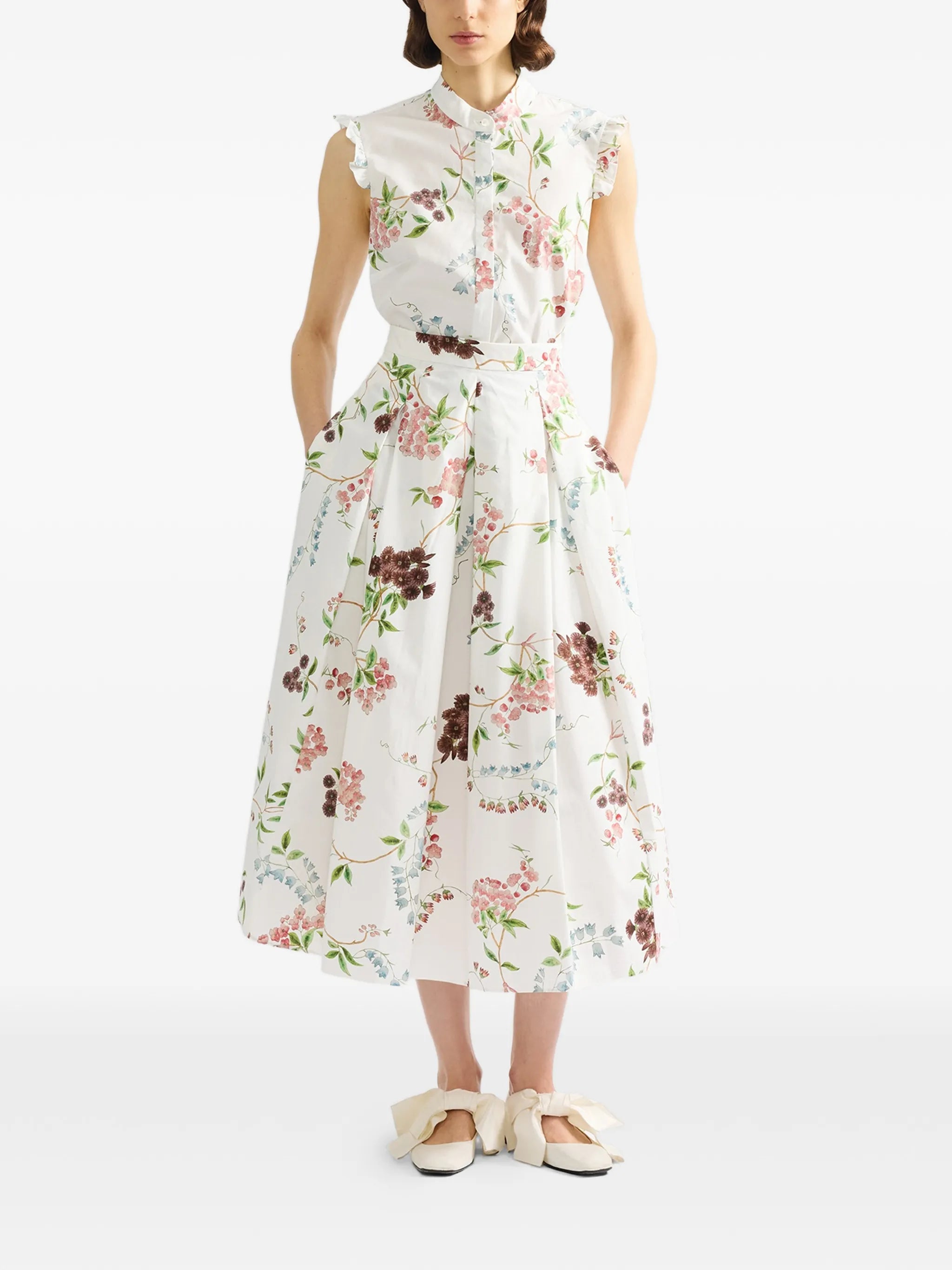 ruffled floral-print shirt