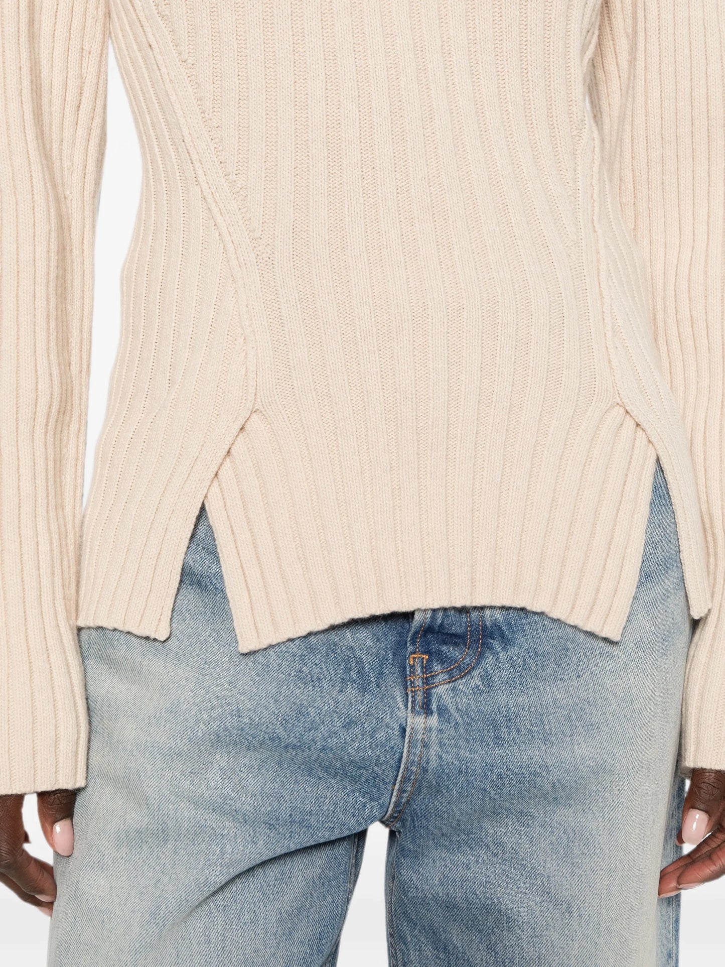 ribbed-knit slit-hem sweater