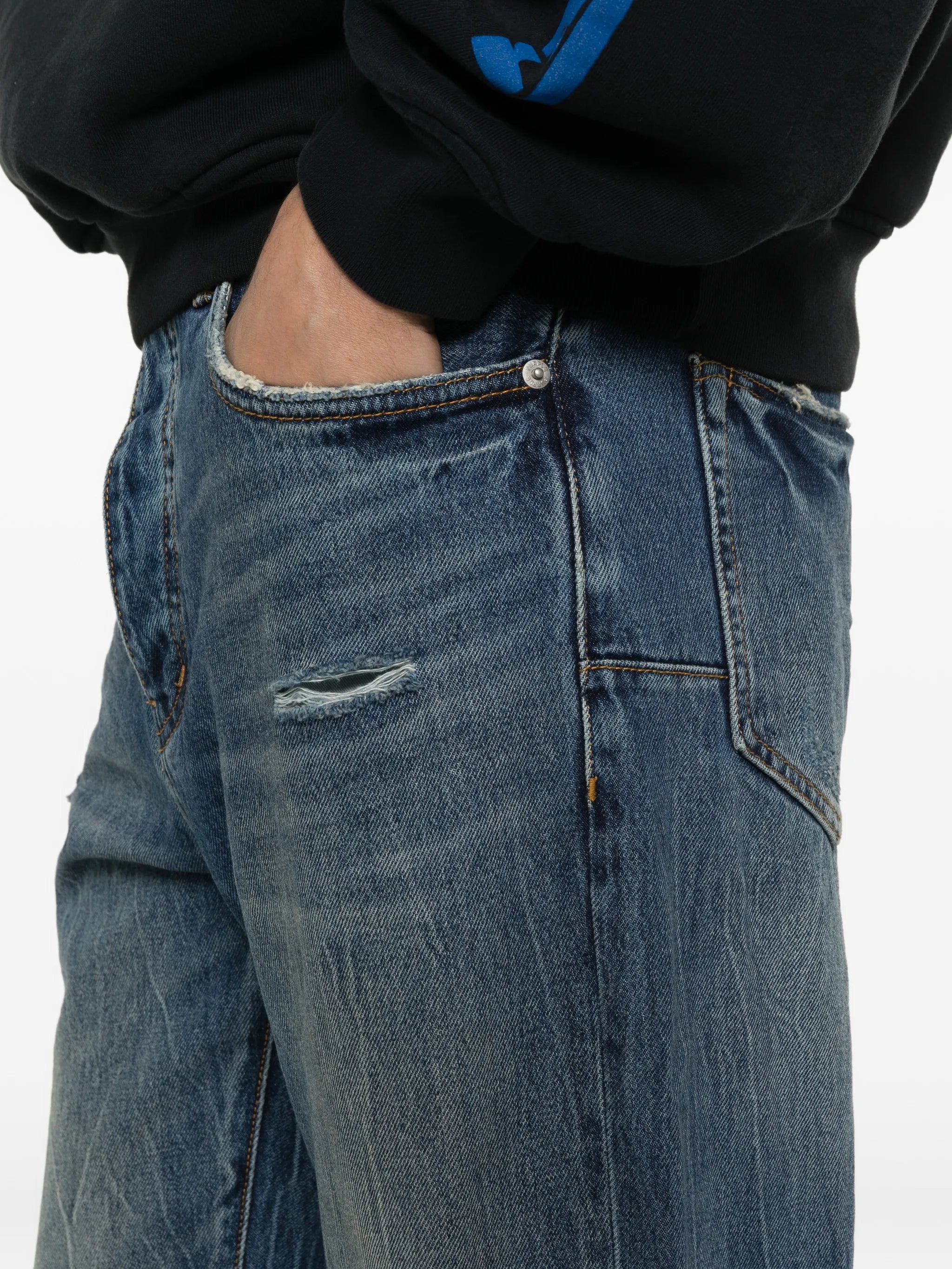 distressed bootcut jeans