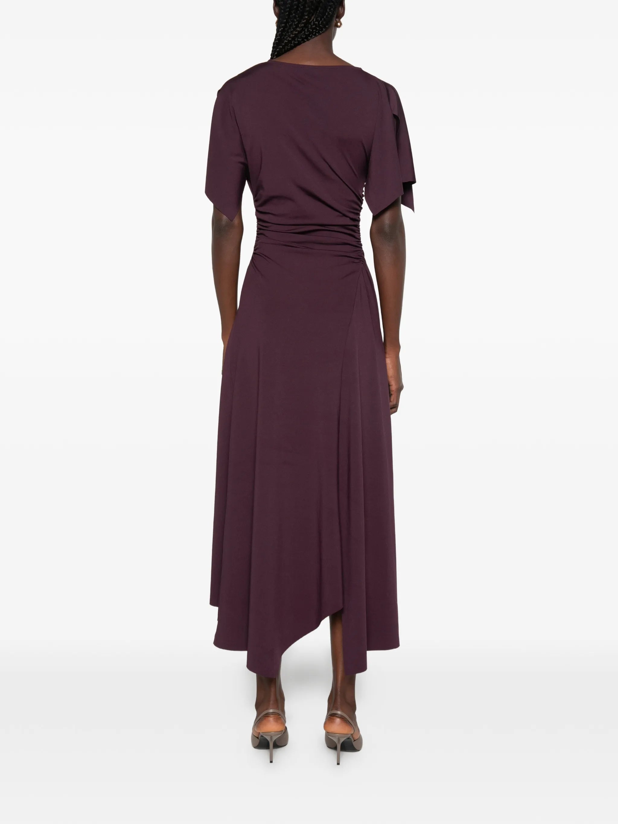 ruched short-sleeve midi dress