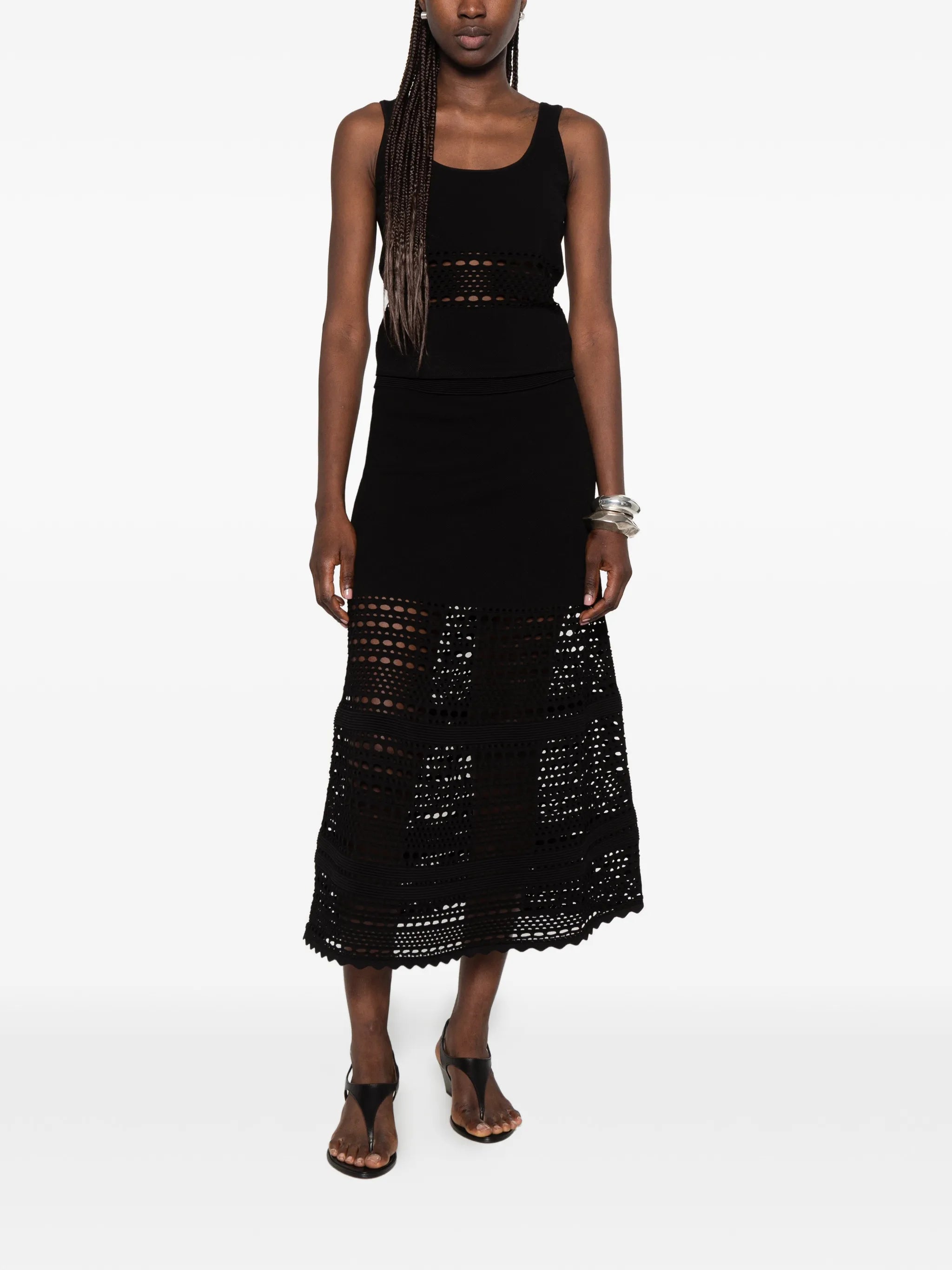 open-stitch midi skirt