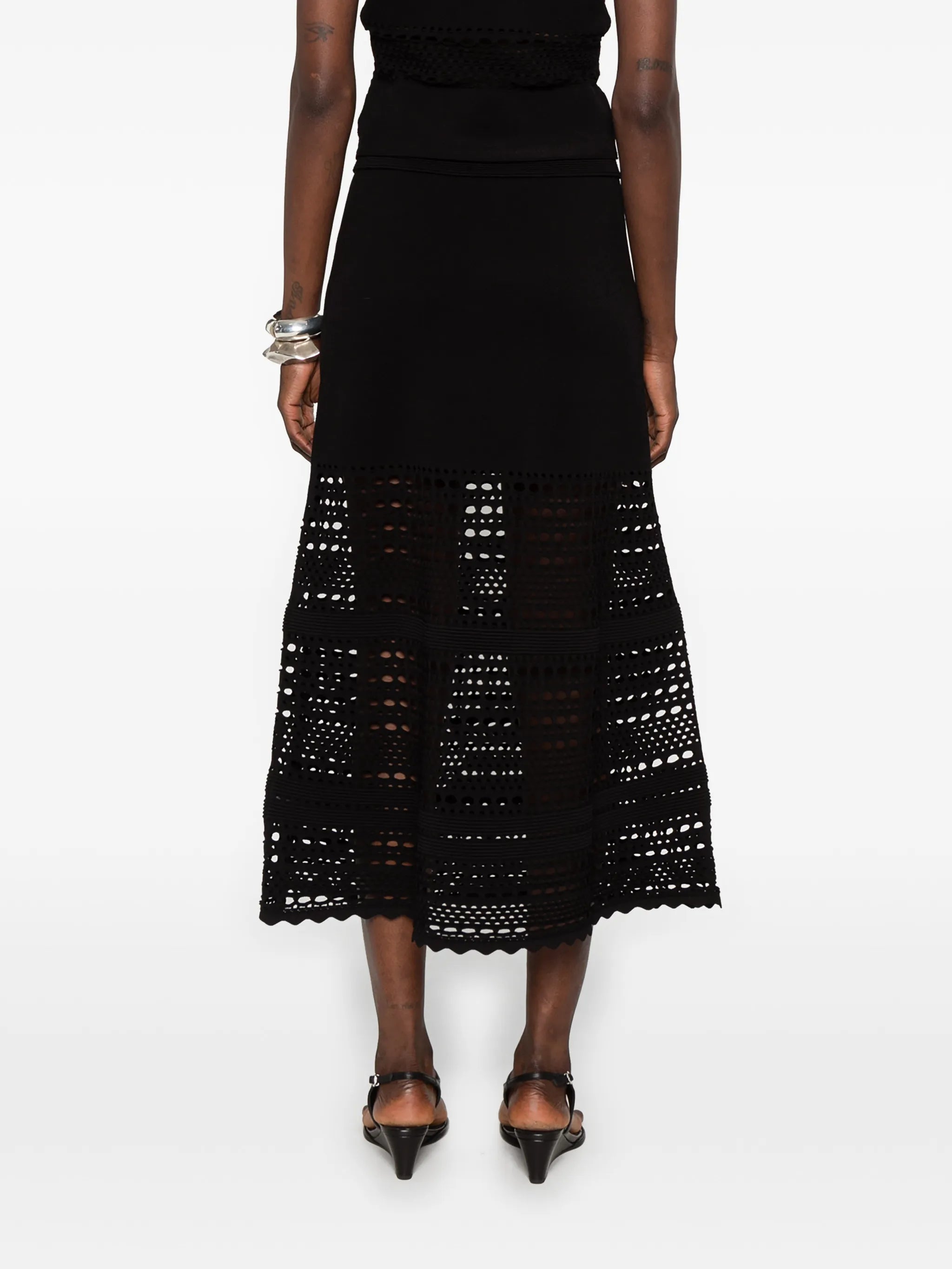 open-stitch midi skirt