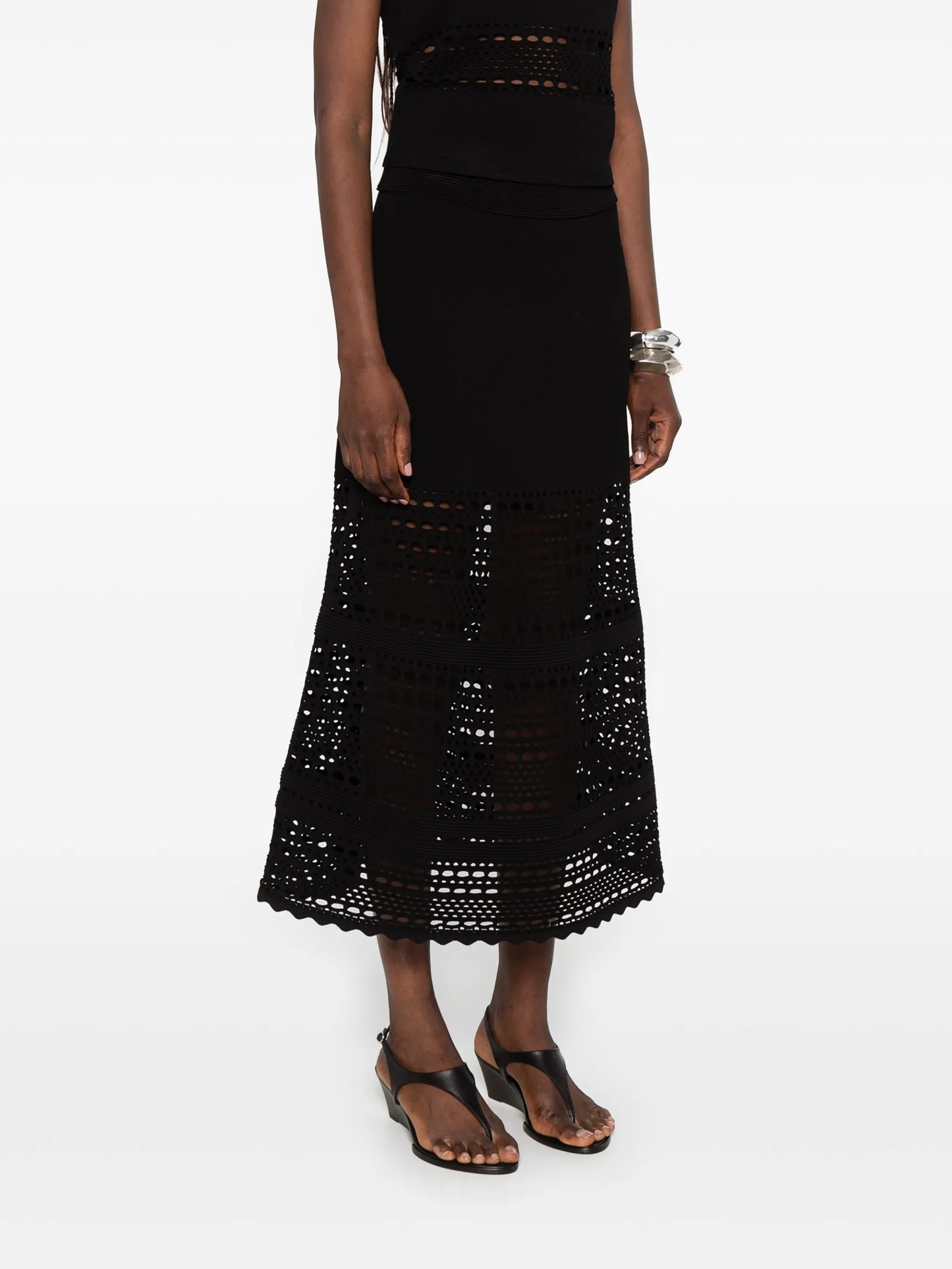 open-stitch midi skirt