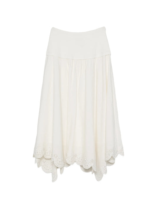Haven embroidered linen knit skirt