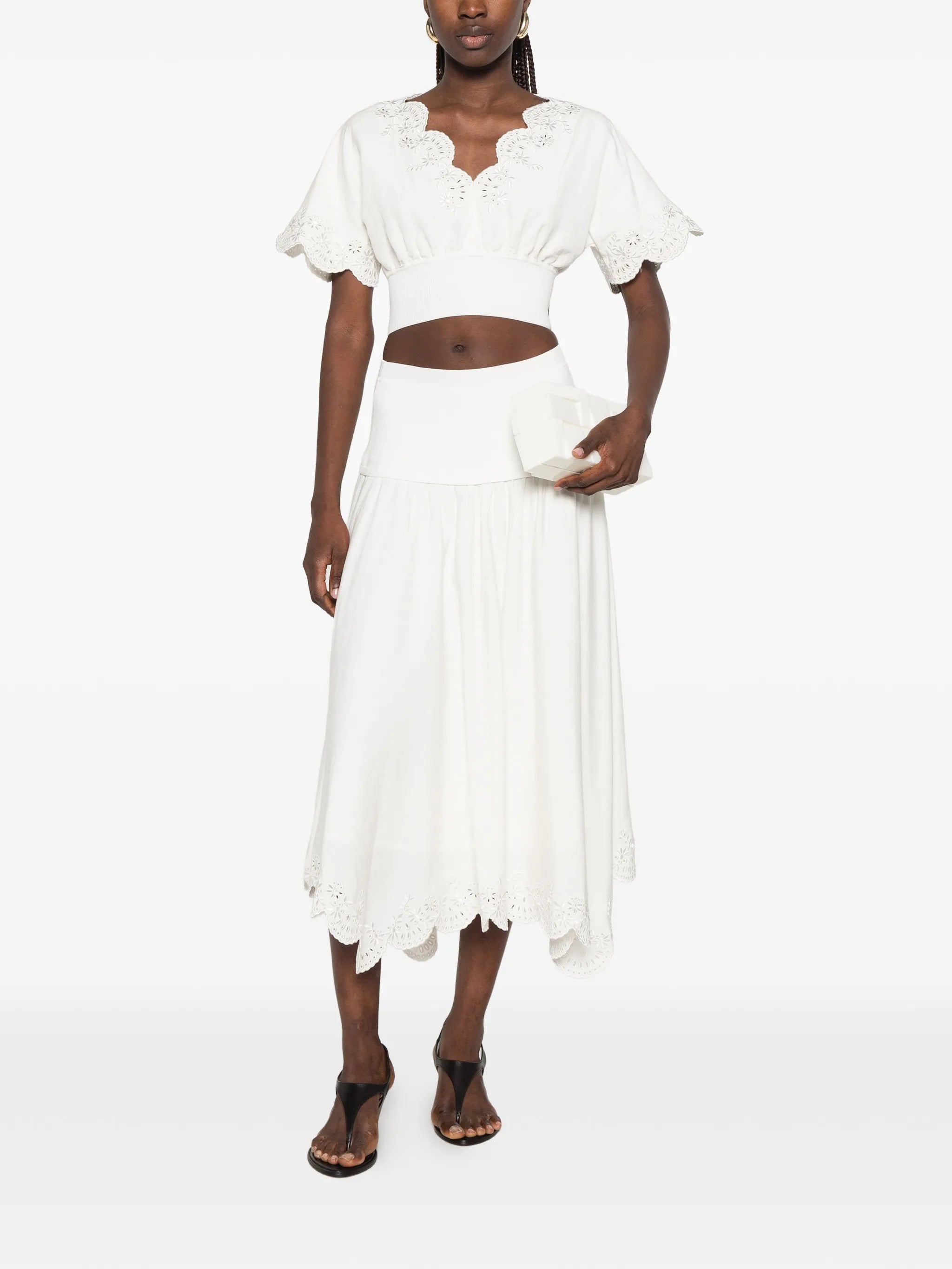 Haven embroidered linen knit skirt