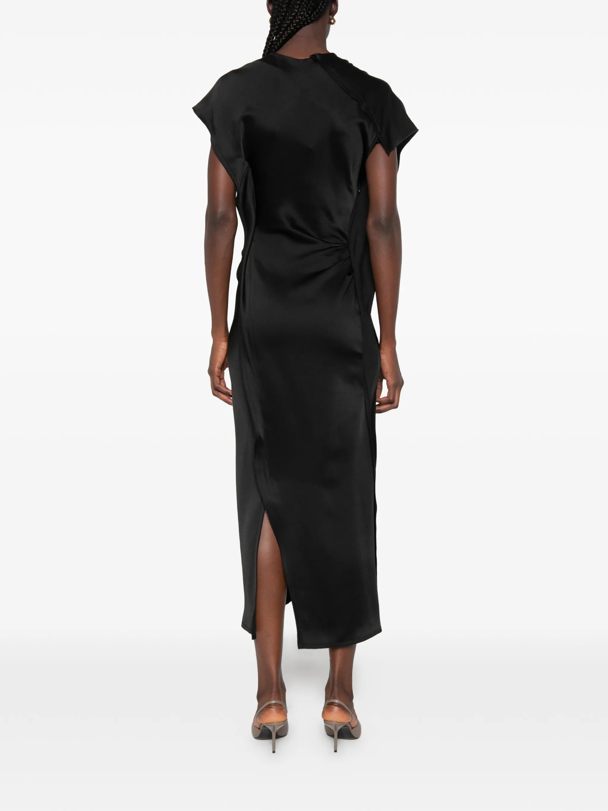 draped V-neck sleeveless midi dress