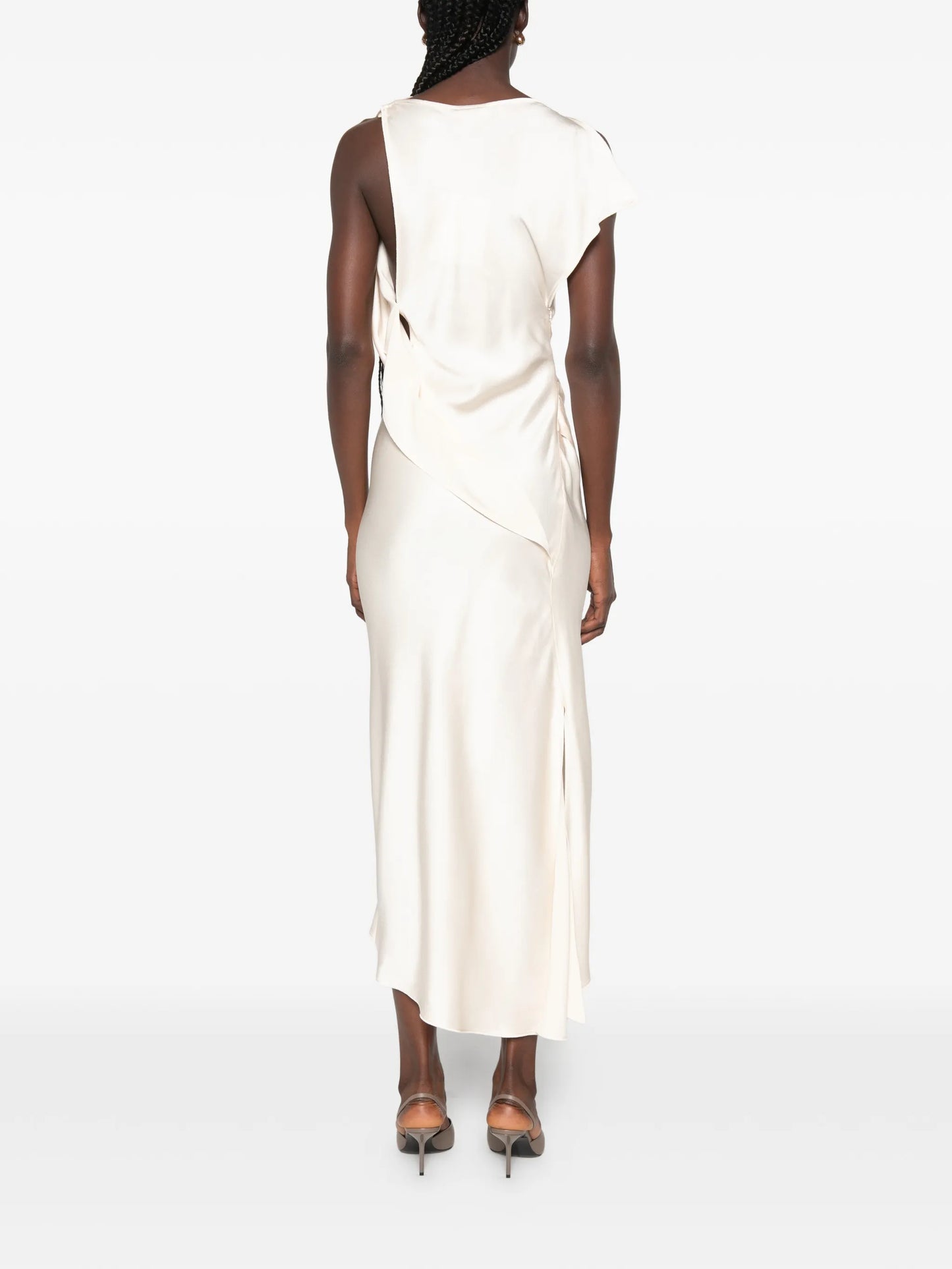 sleeveless draped asymmetric dress