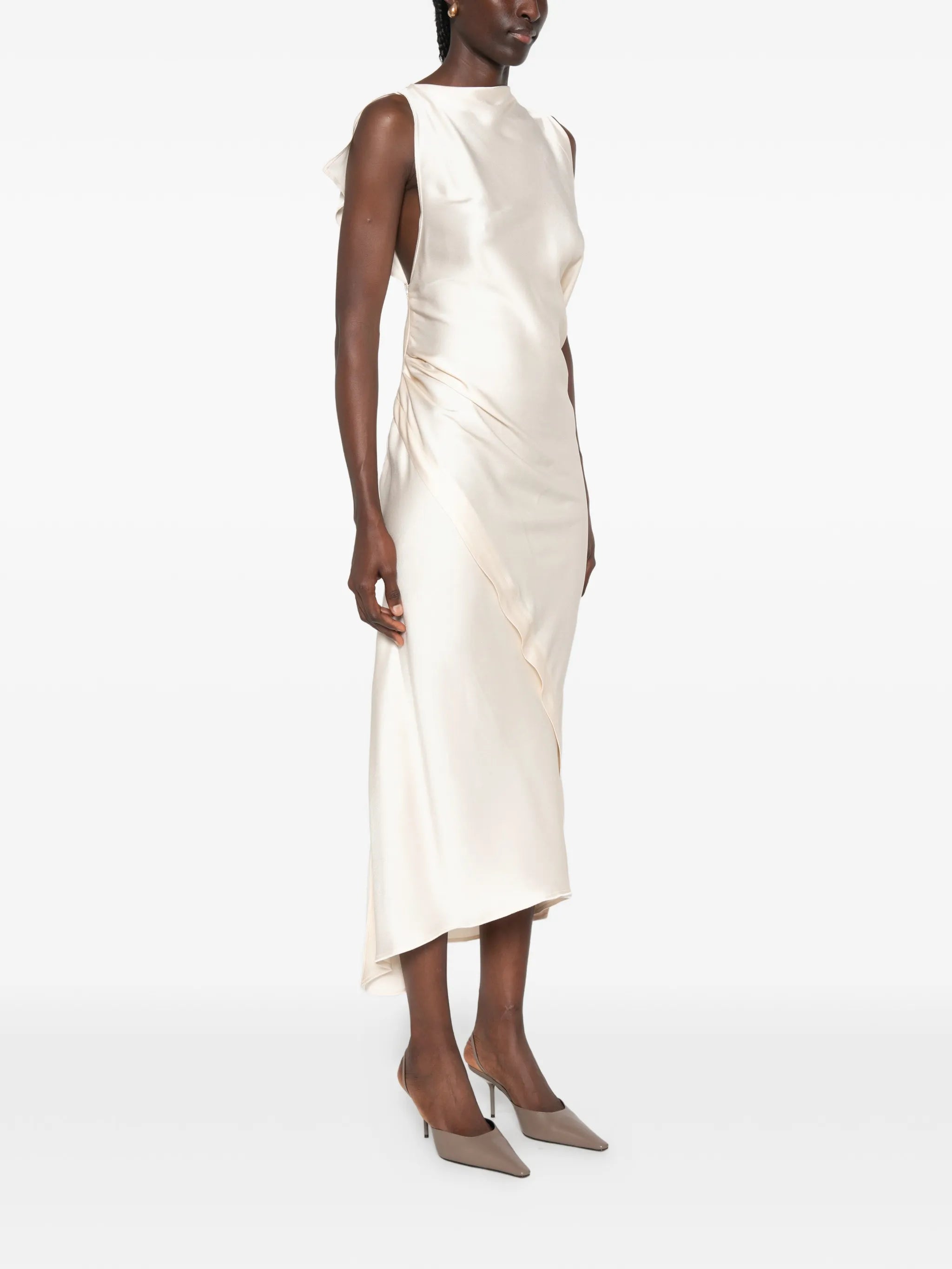 sleeveless draped asymmetric dress