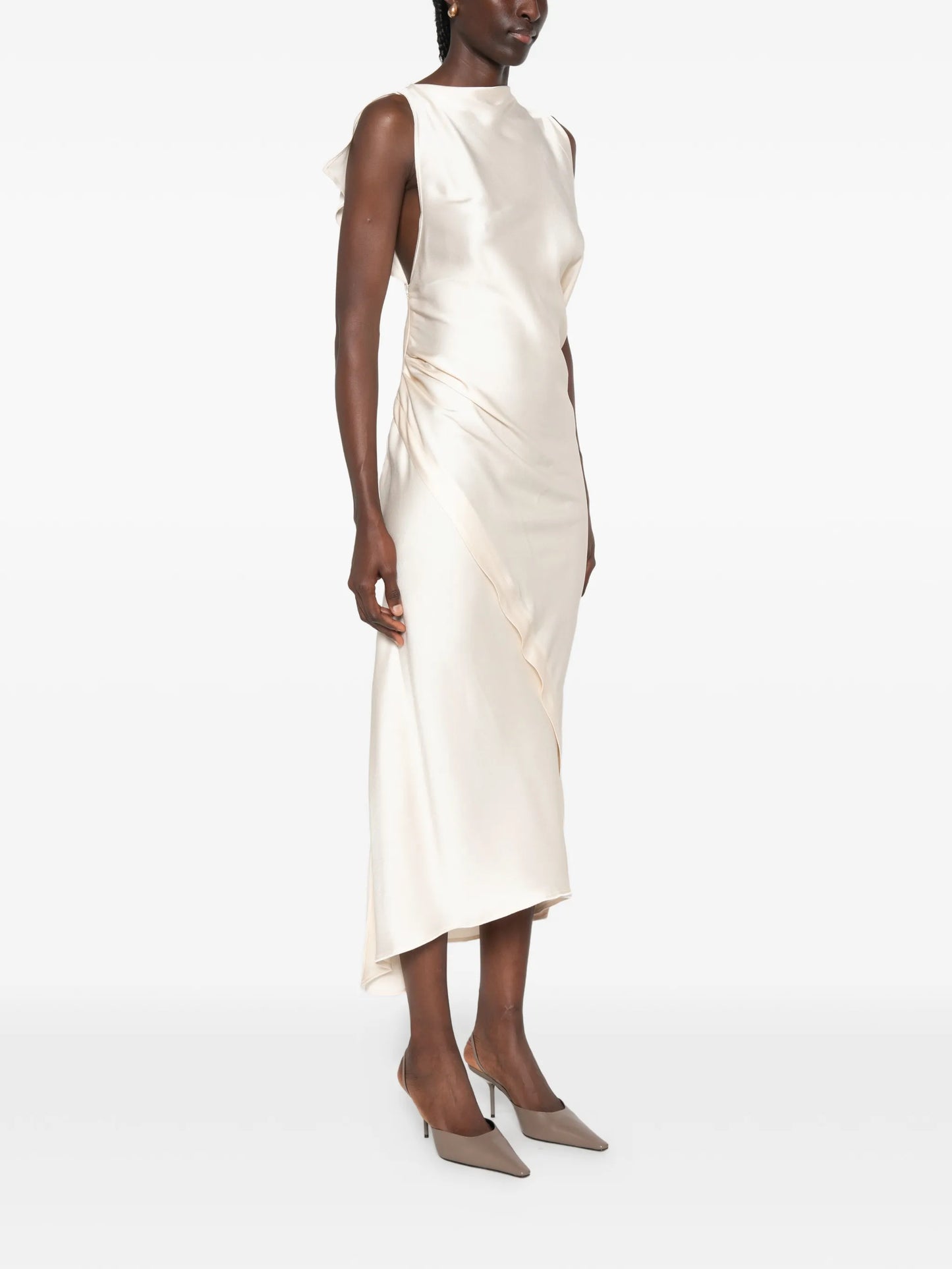 sleeveless draped asymmetric dress