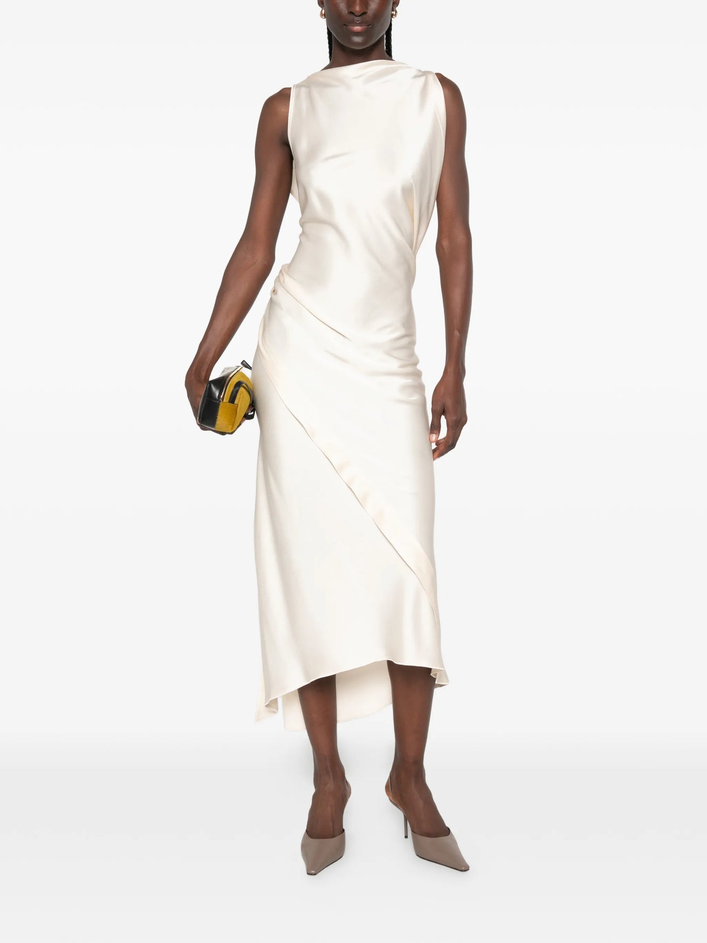 sleeveless draped asymmetric dress
