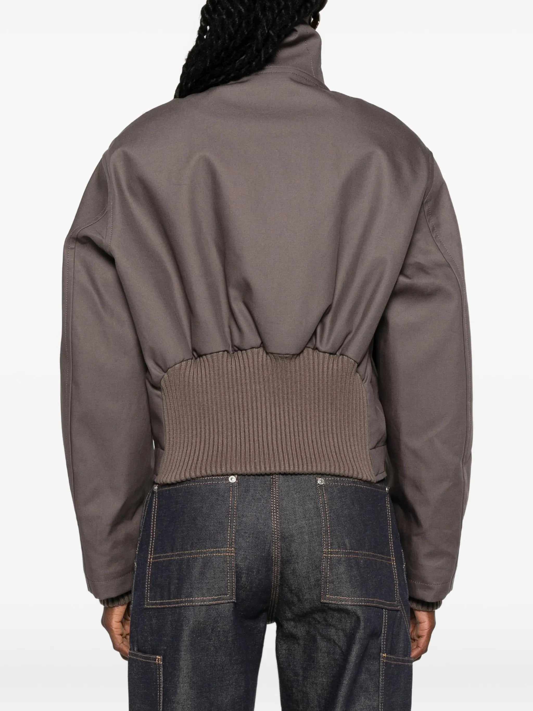 high-neck ribbed-trim jacket