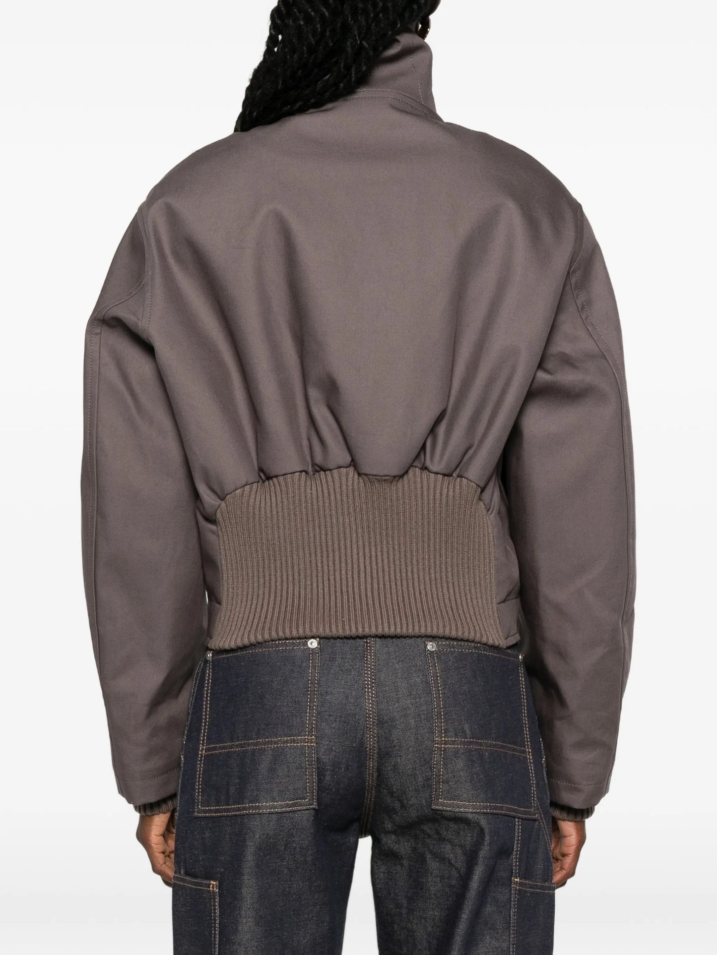 high-neck ribbed-trim jacket