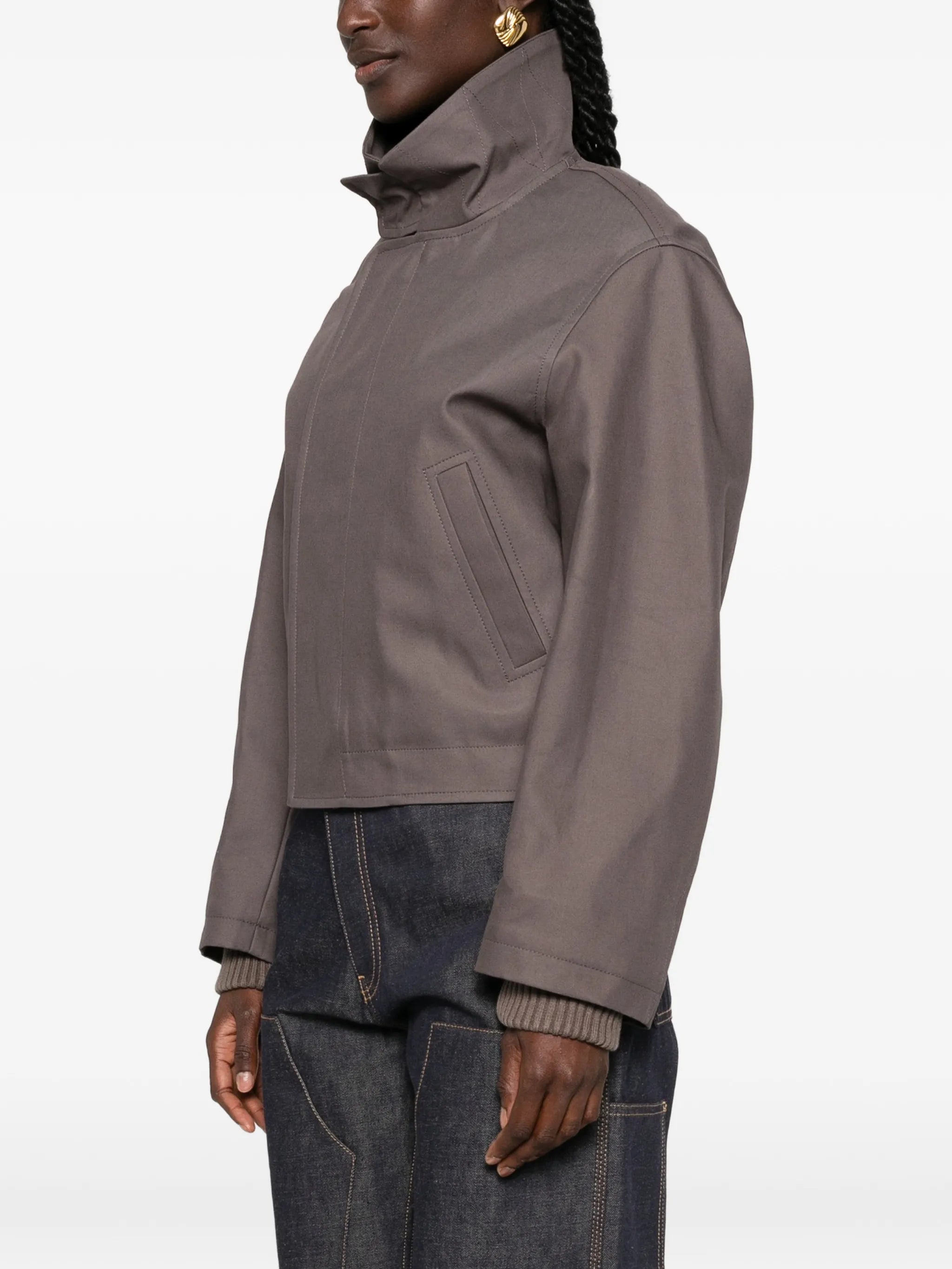 high-neck ribbed-trim jacket