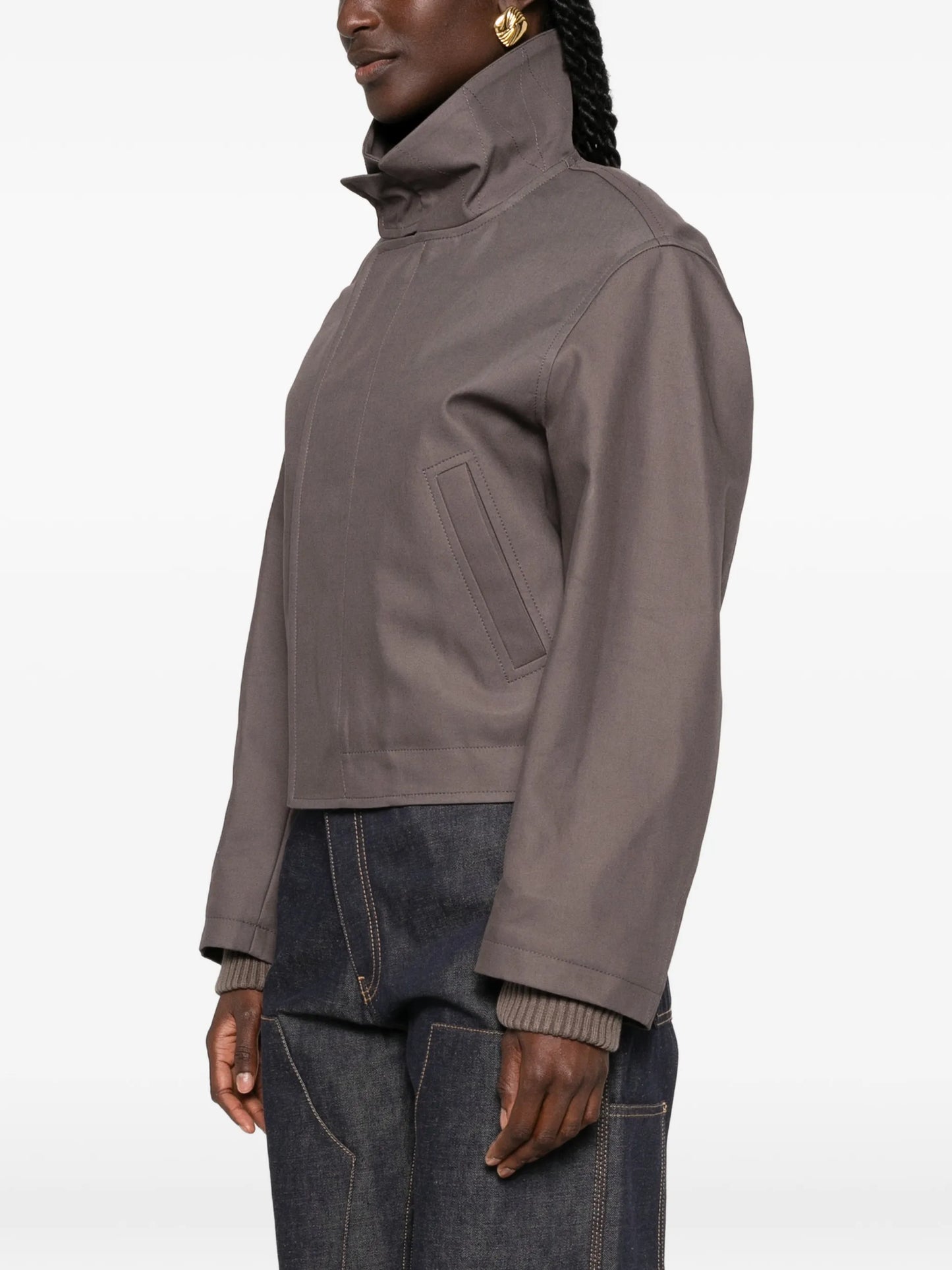 high-neck ribbed-trim jacket