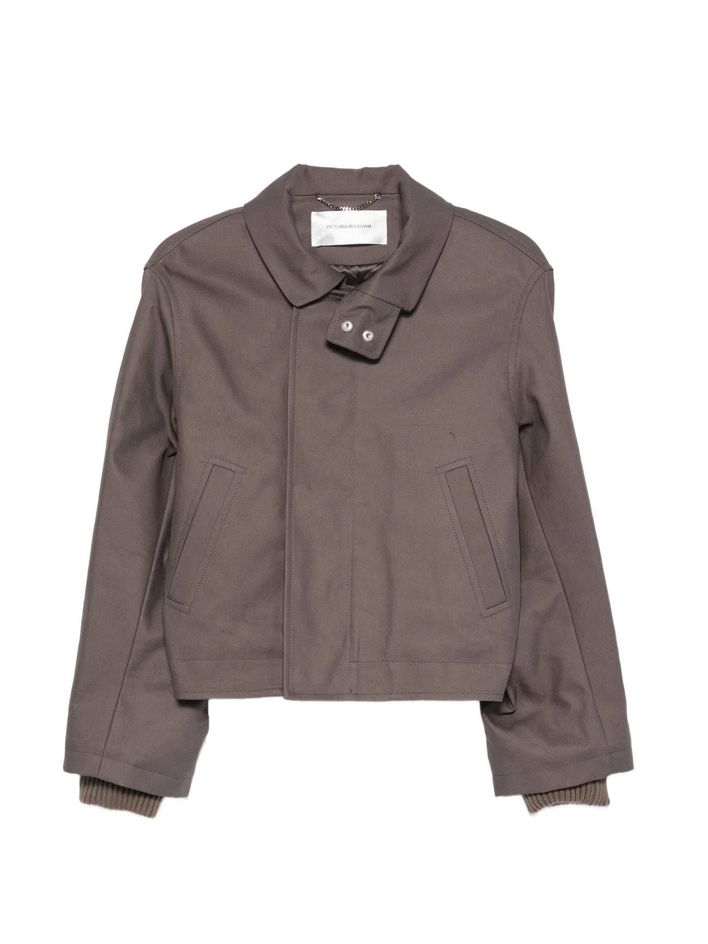 high-neck ribbed-trim jacket