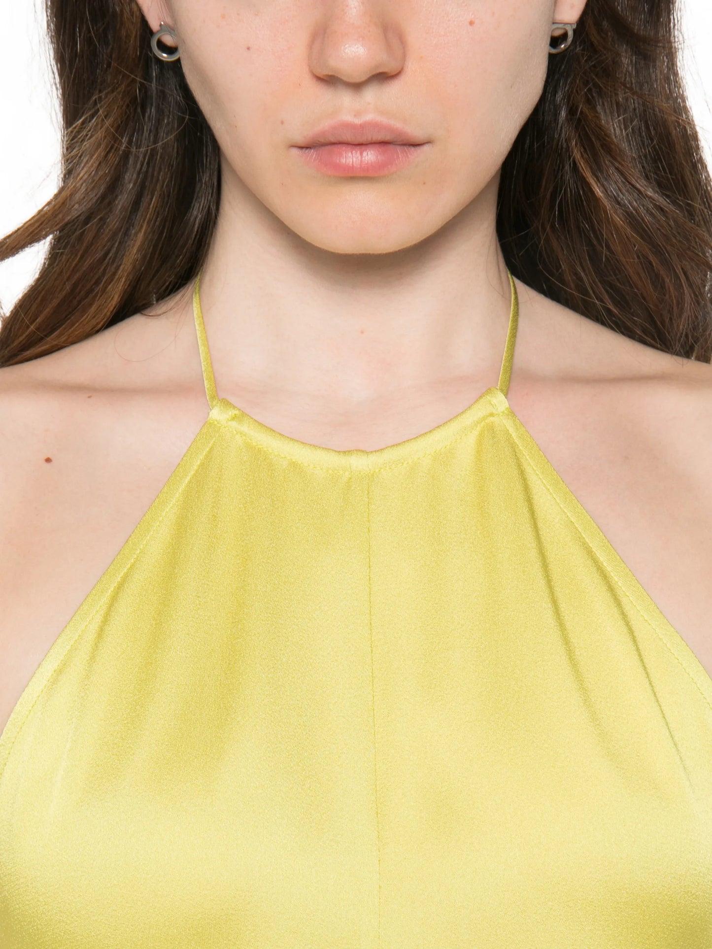 halterneck draped asymmetric dress