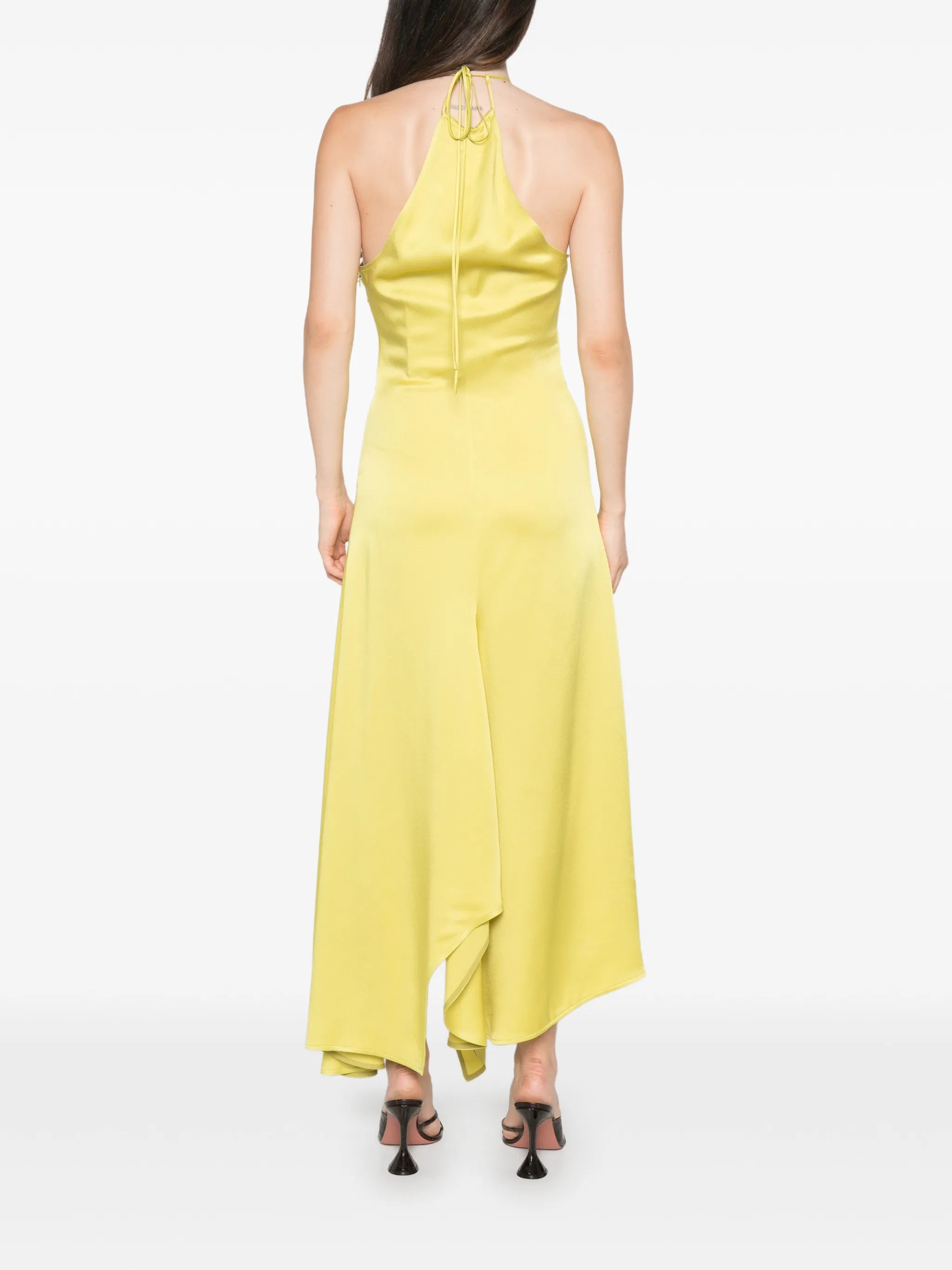 halterneck draped asymmetric dress