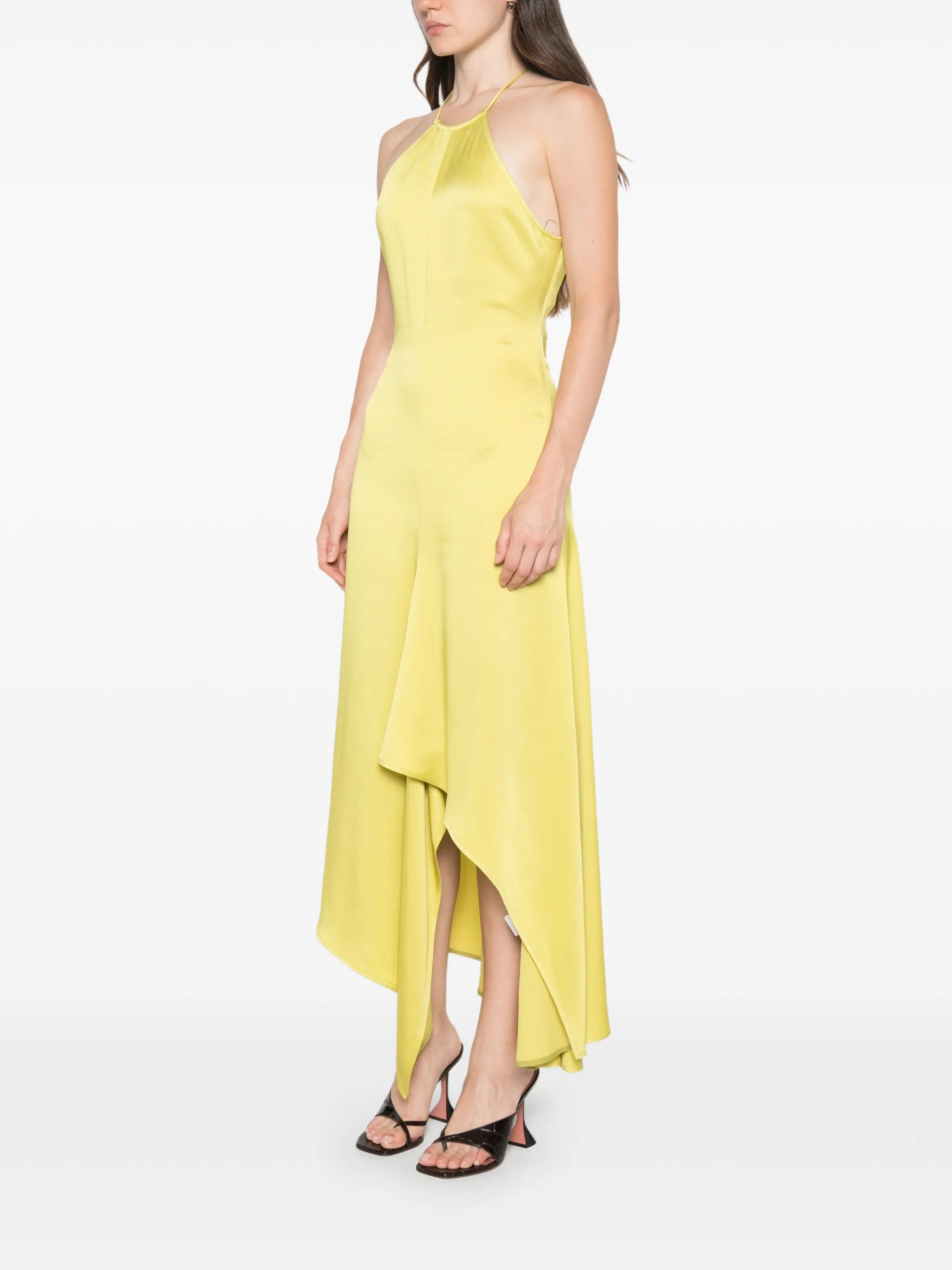 halterneck draped asymmetric dress