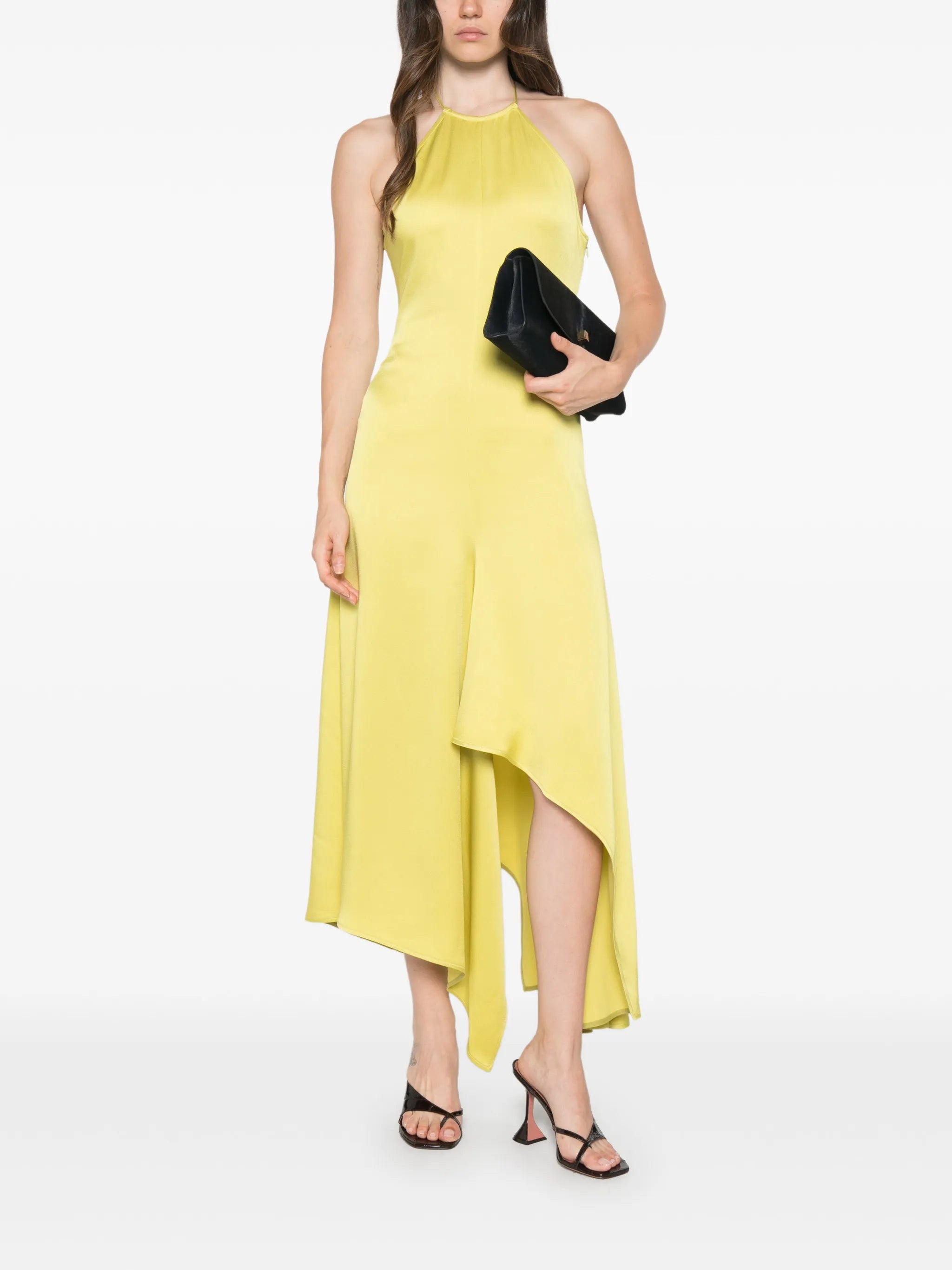 halterneck draped asymmetric dress