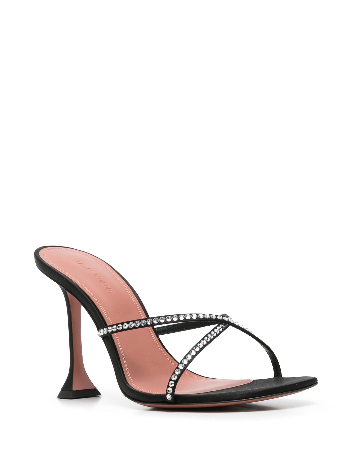 Sally slippers 95 black satin and white crystals