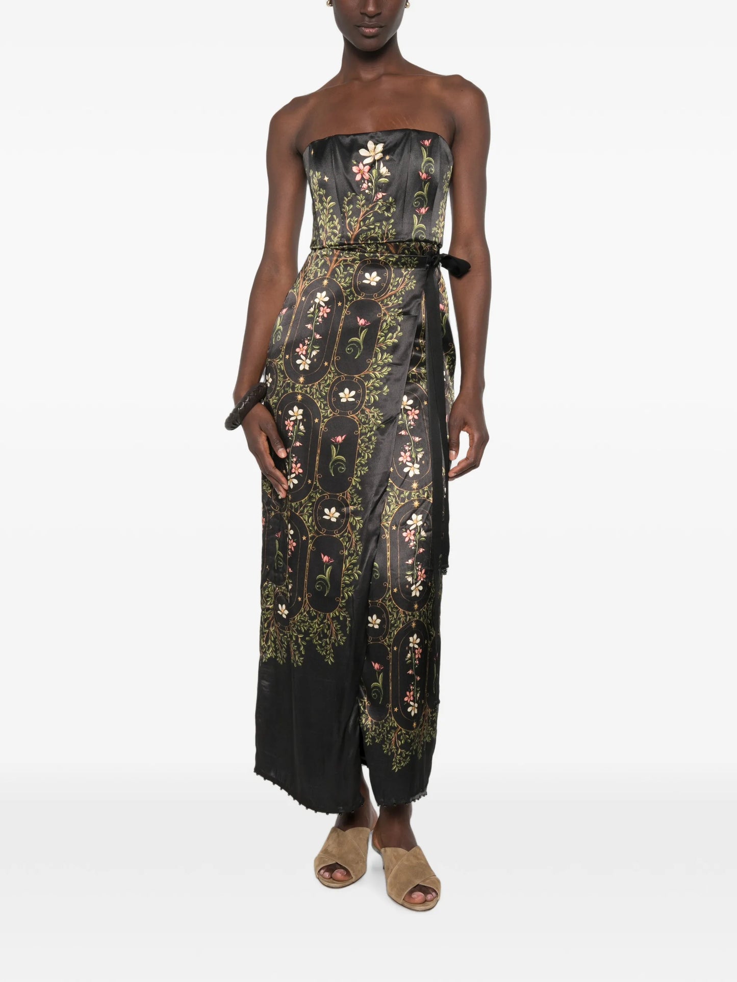 Cinefila Noche strapless floral-print maxi dress
