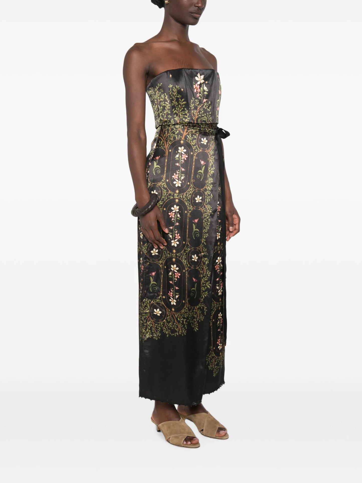 Cinefila Noche strapless floral-print maxi dress