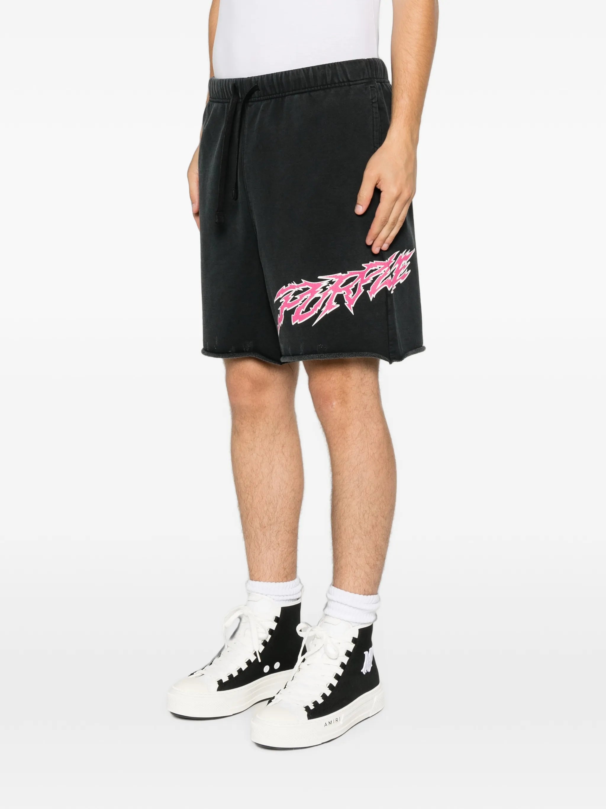 graphic-print raw-cut shorts