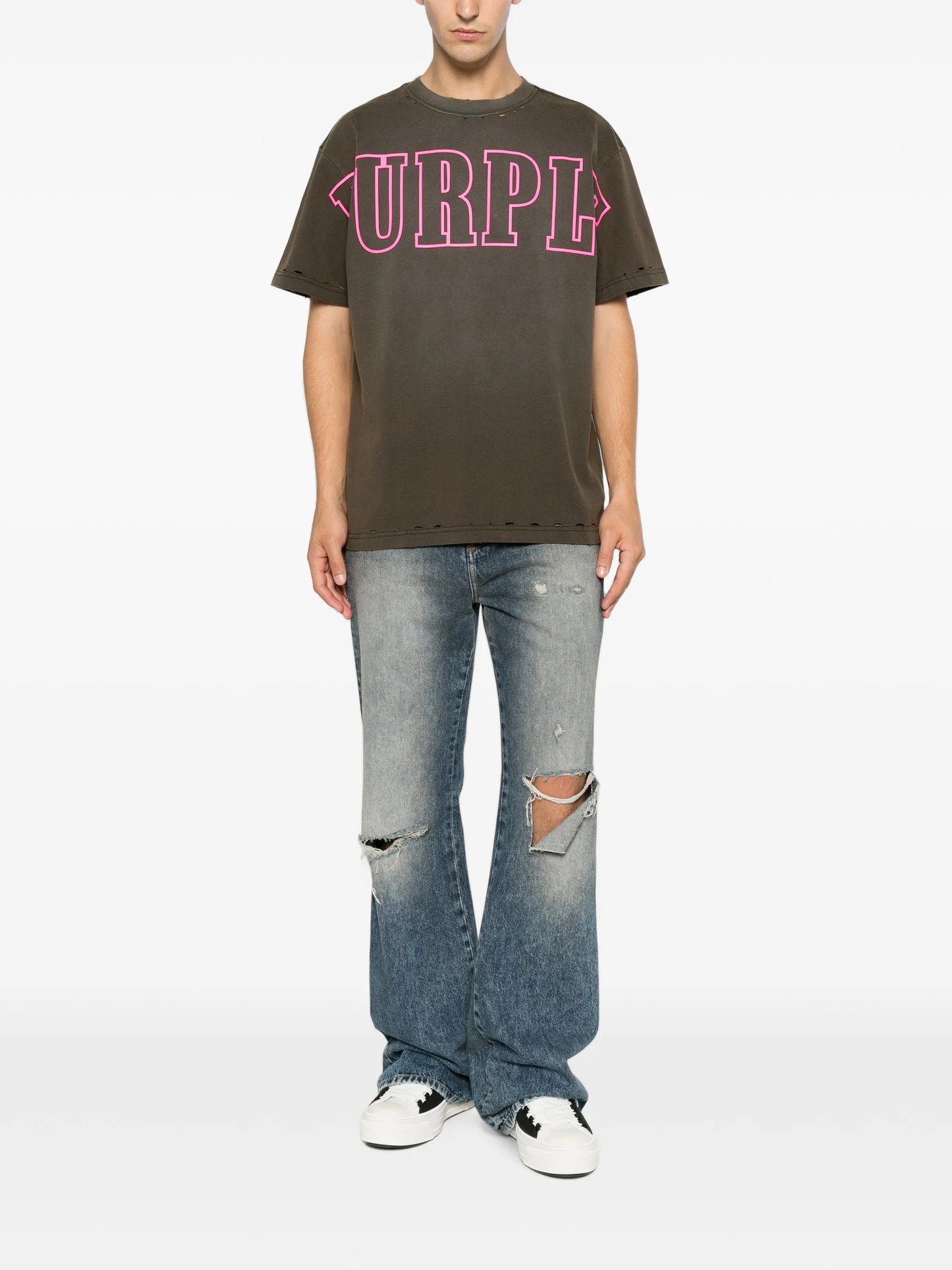 logo-print distressed T-shirt
