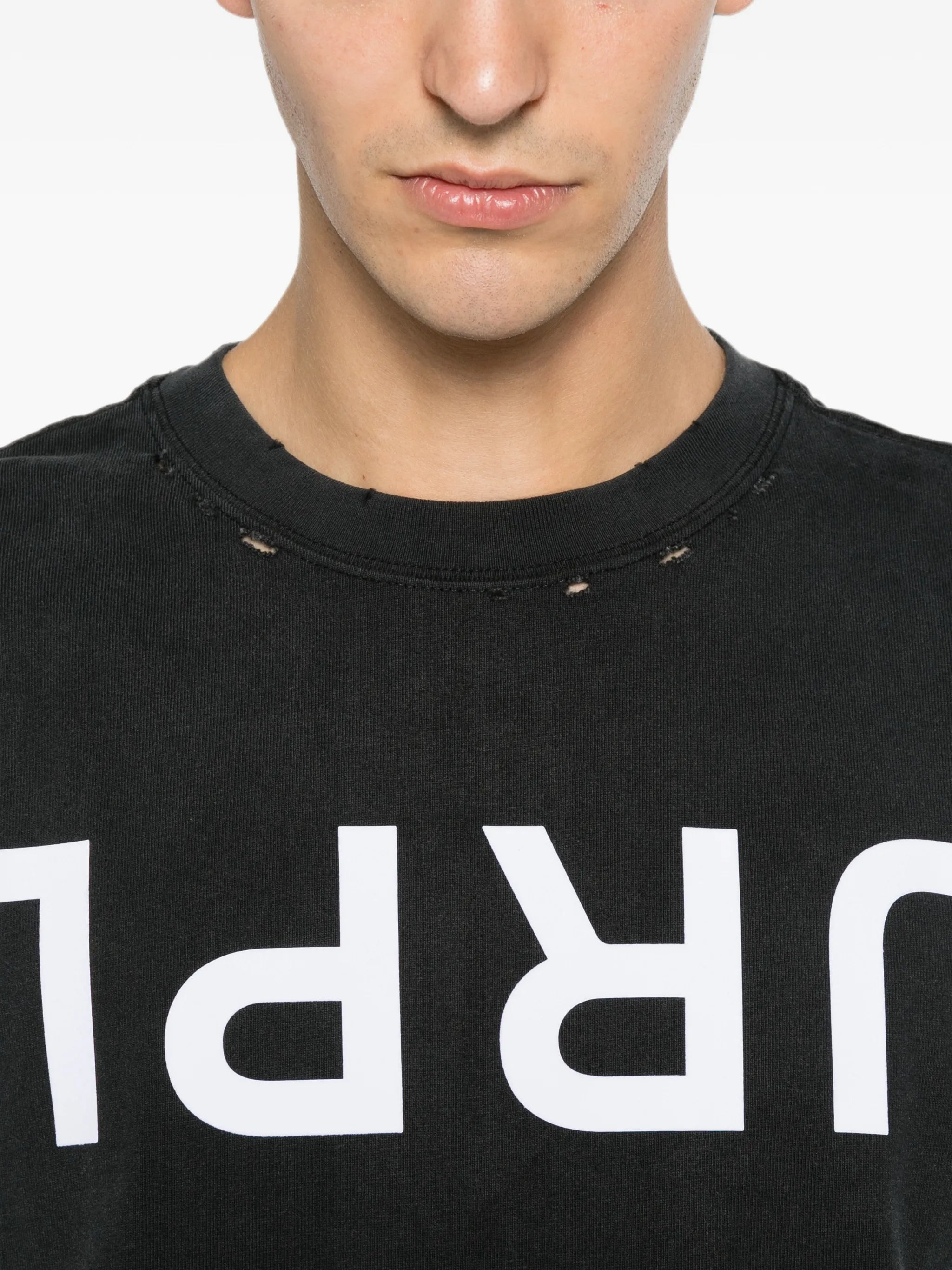 logo-print distressed T-shirt