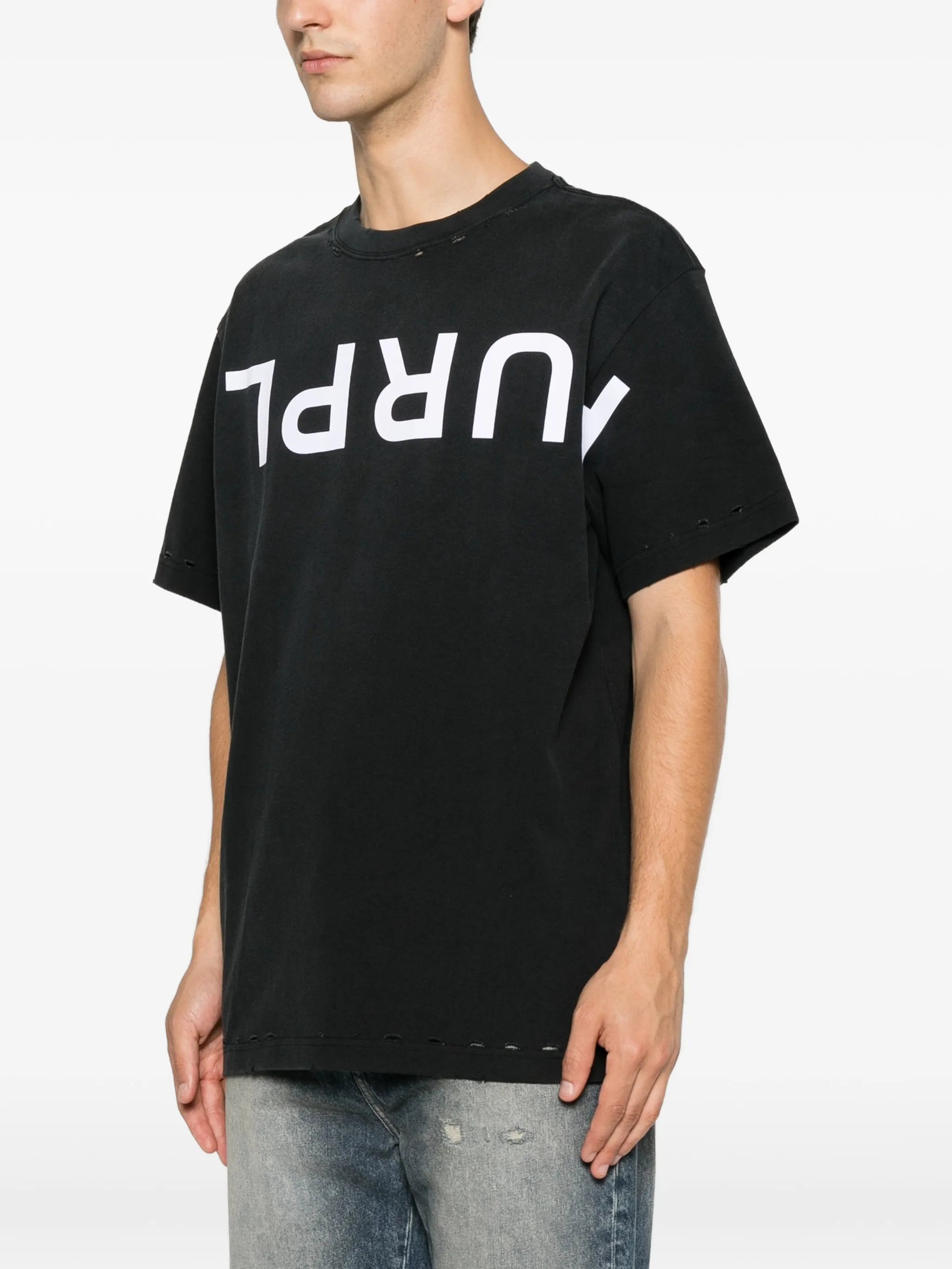 logo-print distressed T-shirt