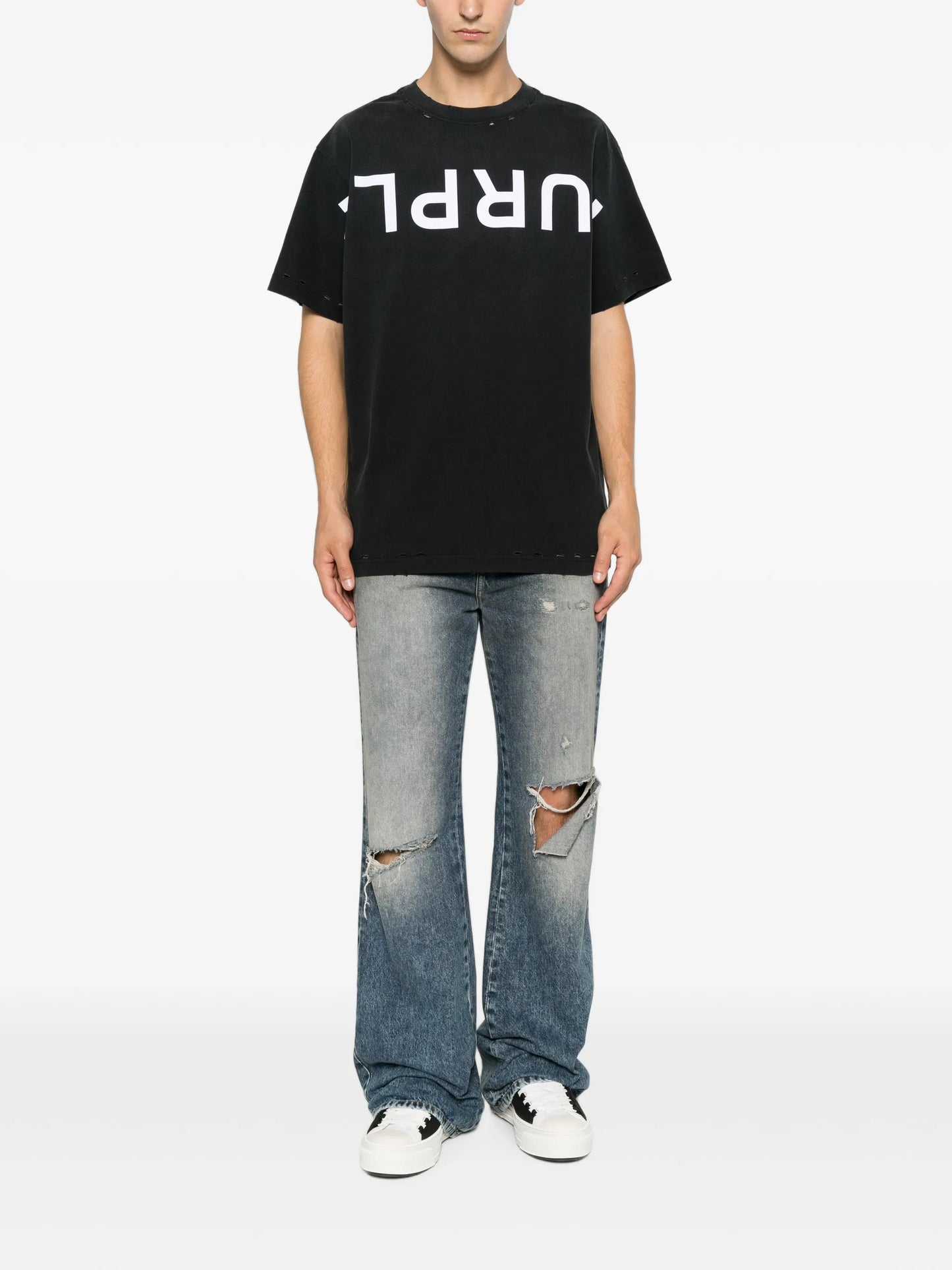logo-print distressed T-shirt