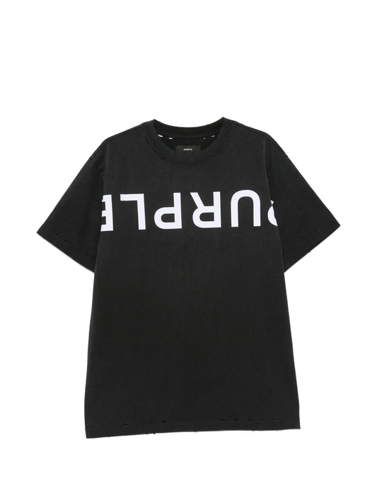 logo-print distressed T-shirt