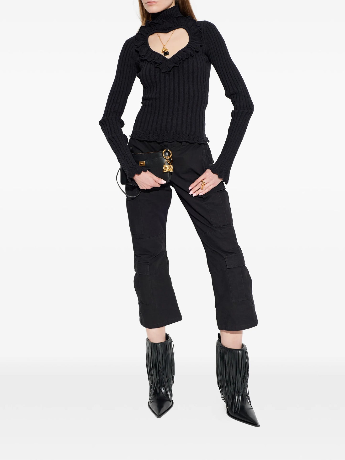ruffled heart-cutout sweater