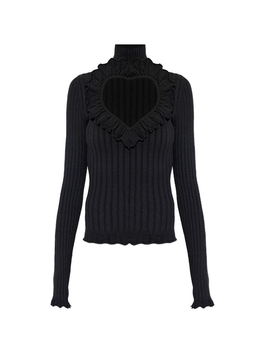 ruffled heart-cutout sweater