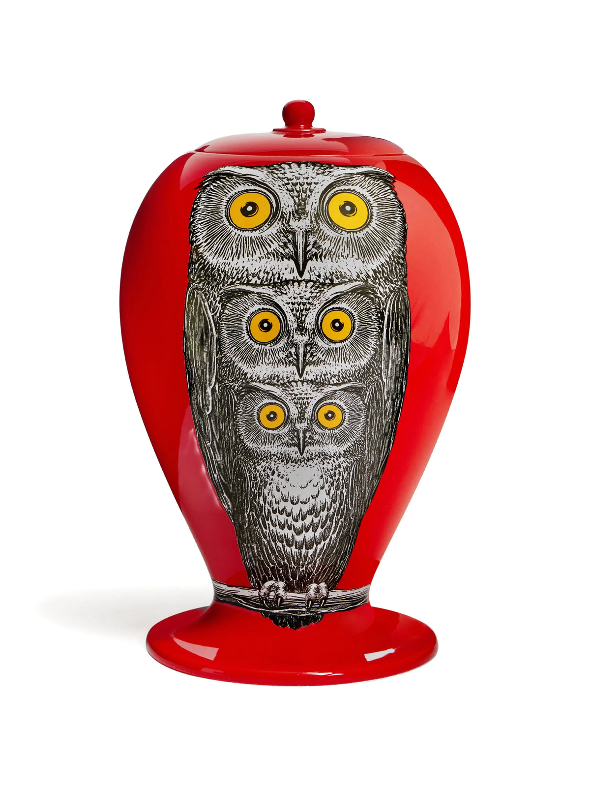 owl-illustrated vase