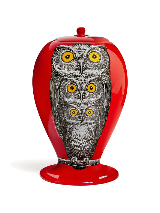 owl-illustrated vase