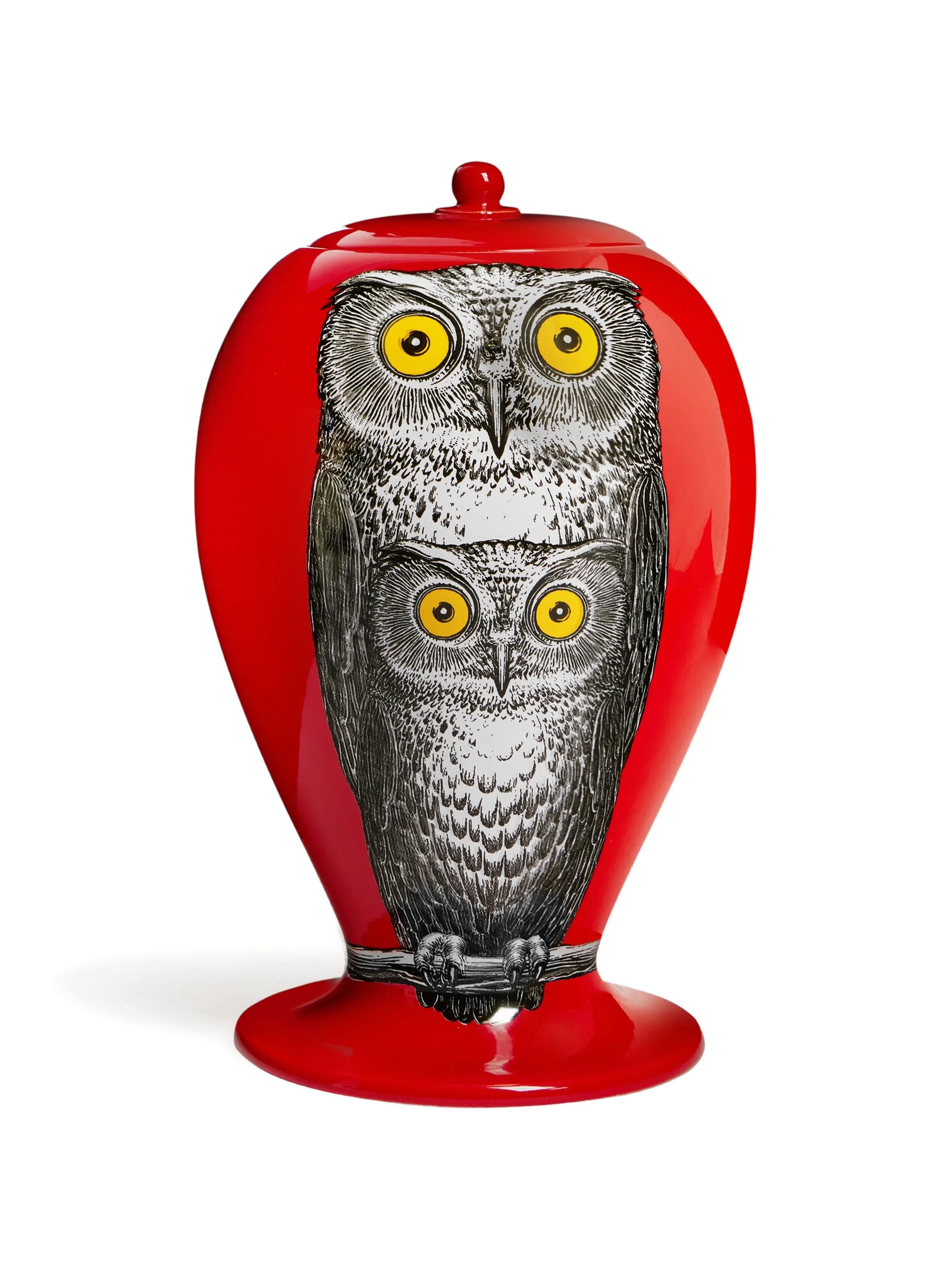 owl-illustrated vase